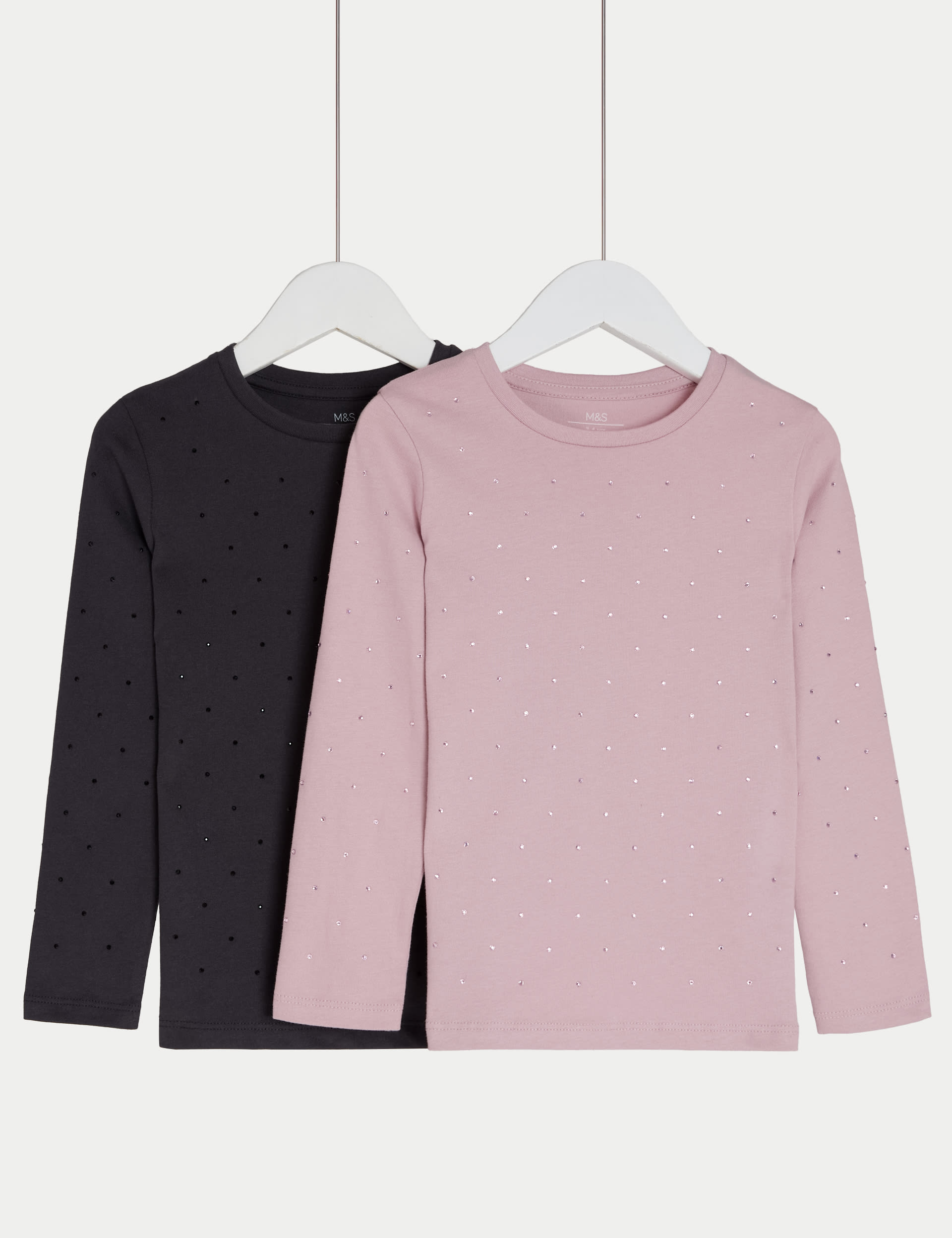 M&S Collection Girls 2 Pack Pure Cotton Diamant Tops (2-8 Yrs) - 3-4 Y - Black Mix, Black Mix