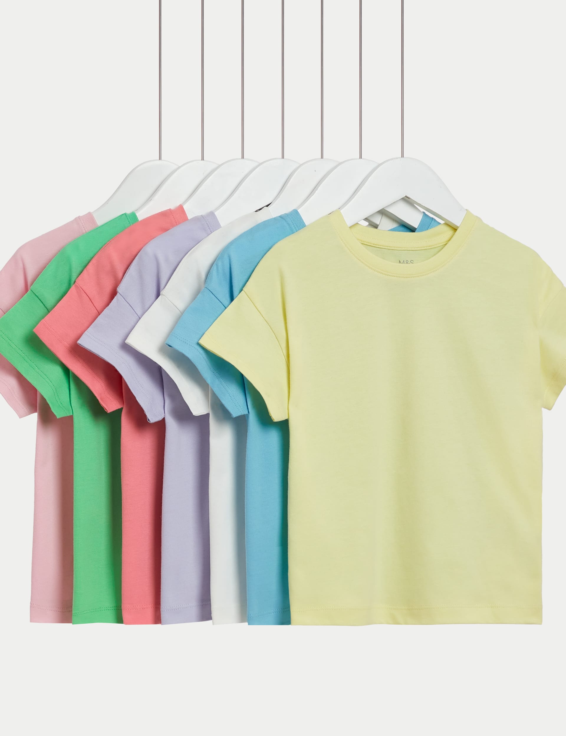 M&S Collection Girls 7pk Pure Cotton T-Shirts (2-8 Yrs) - 3-4 Y - Multi, Multi