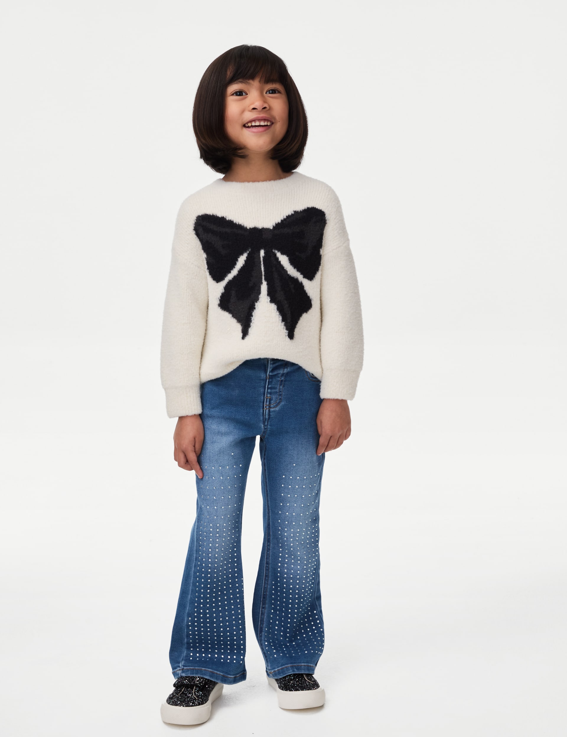 M&S Collection Girls Denim Diamante Flared Jeans (2-8 Yrs) - 4-5 Y, Denim