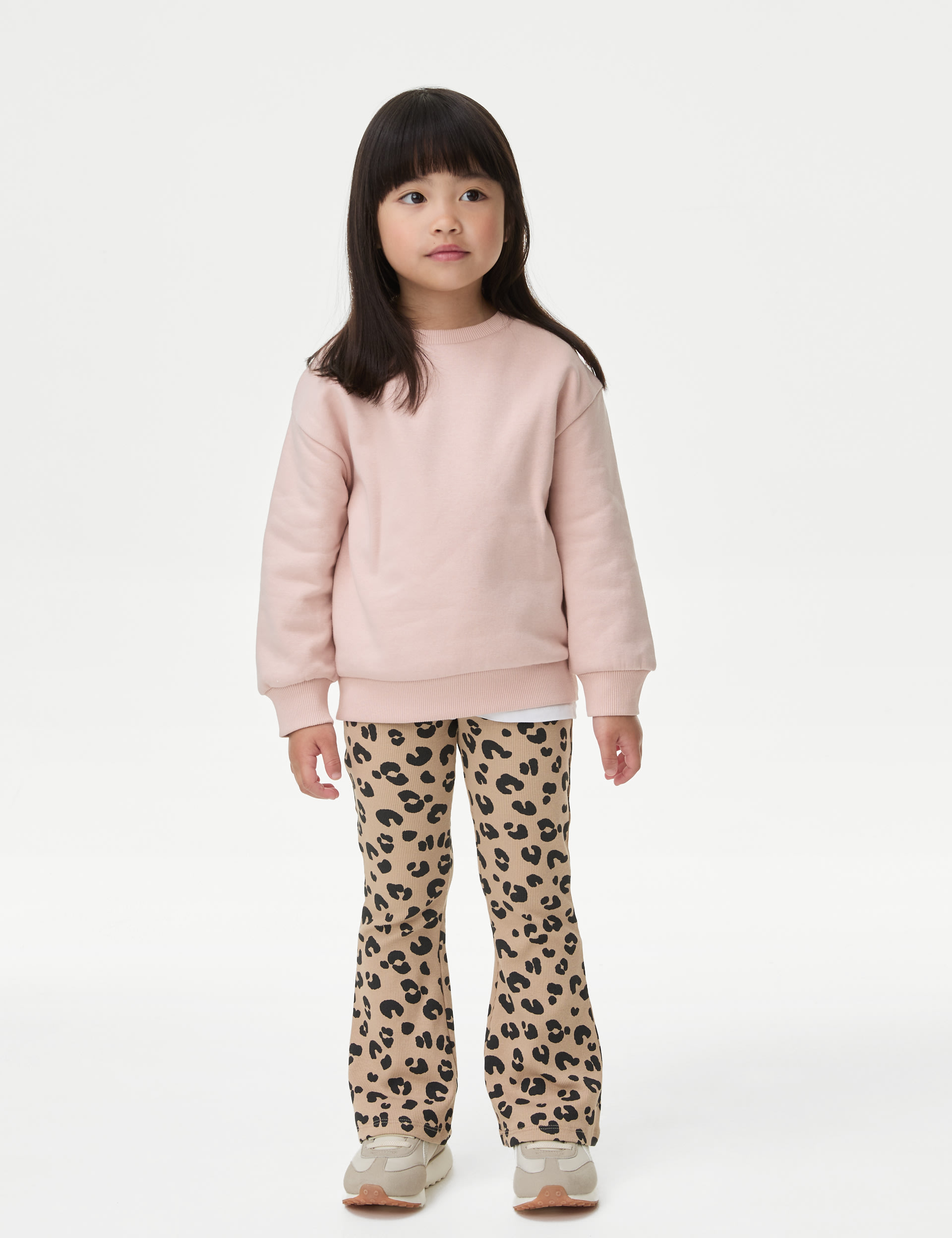 M&S Collection Girls Cotton Rich Leopard Flared Leggings (2-8 Yrs) - 4-5 Y - Brown, Brown