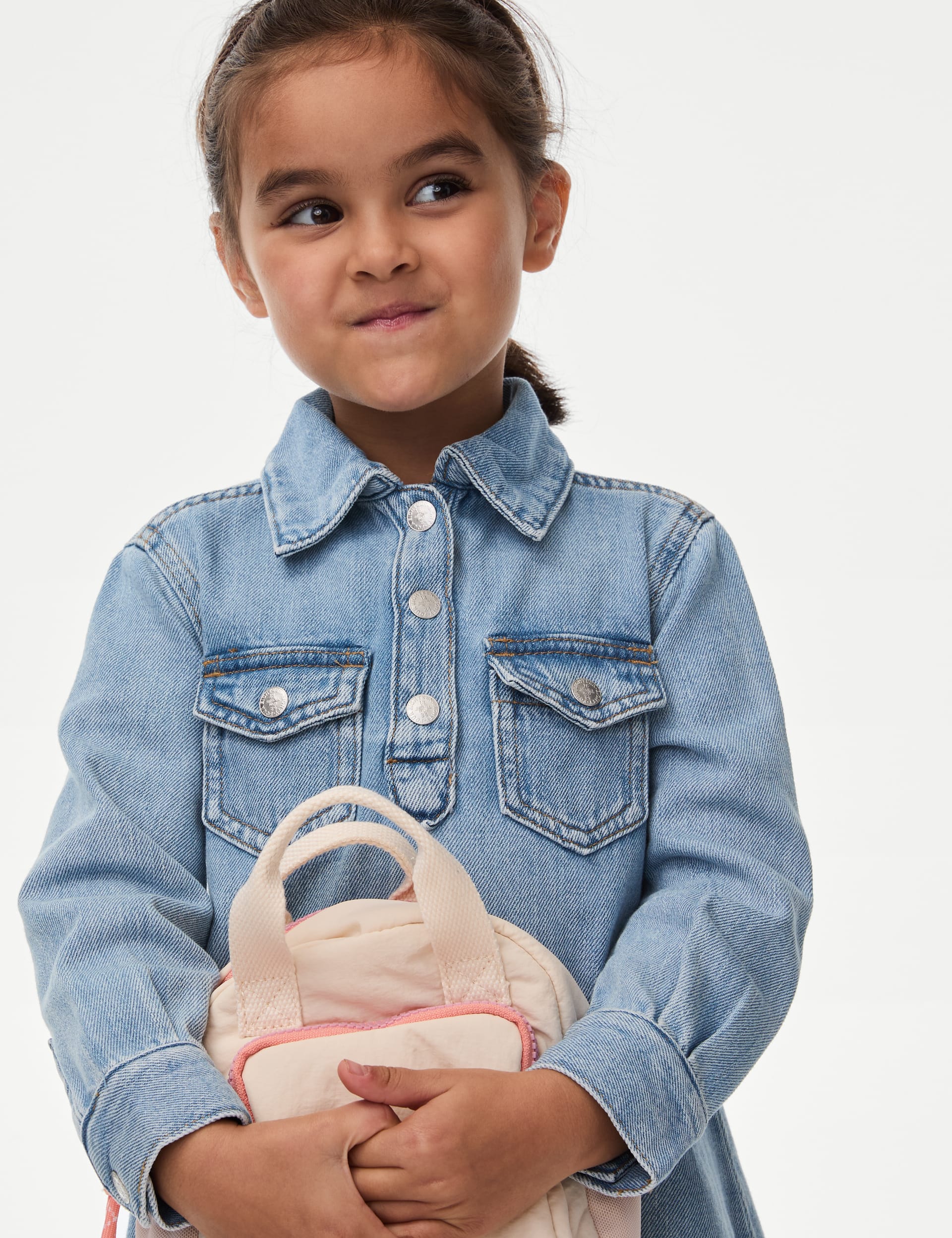 M&S Collection Girls Denim Shirt Dress (2-10 Yrs) - 5-6 Y, Denim