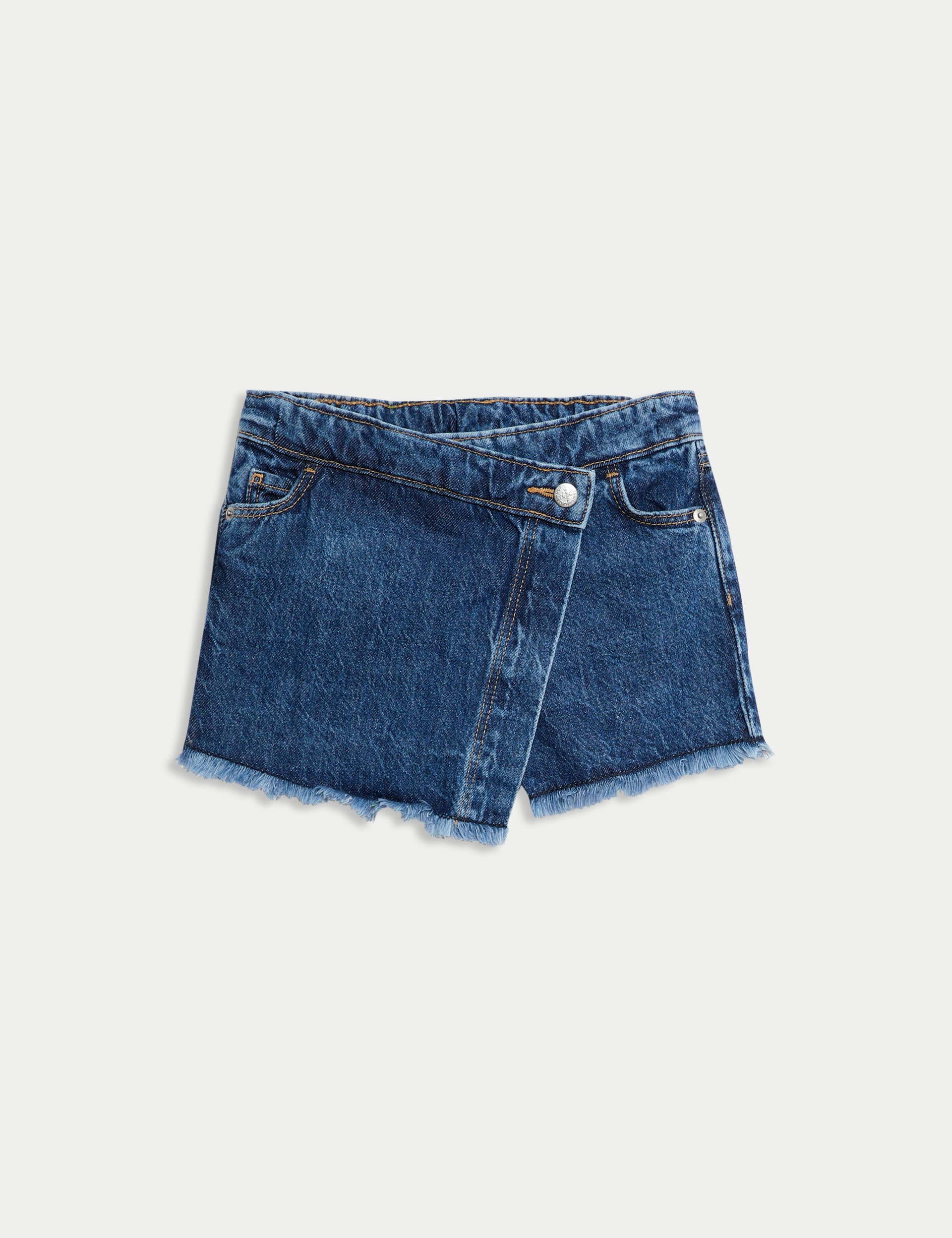 M&S Collection Girls Pure Cotton Denim Skort (2-16 Yrs) - 8-9 Y, Denim