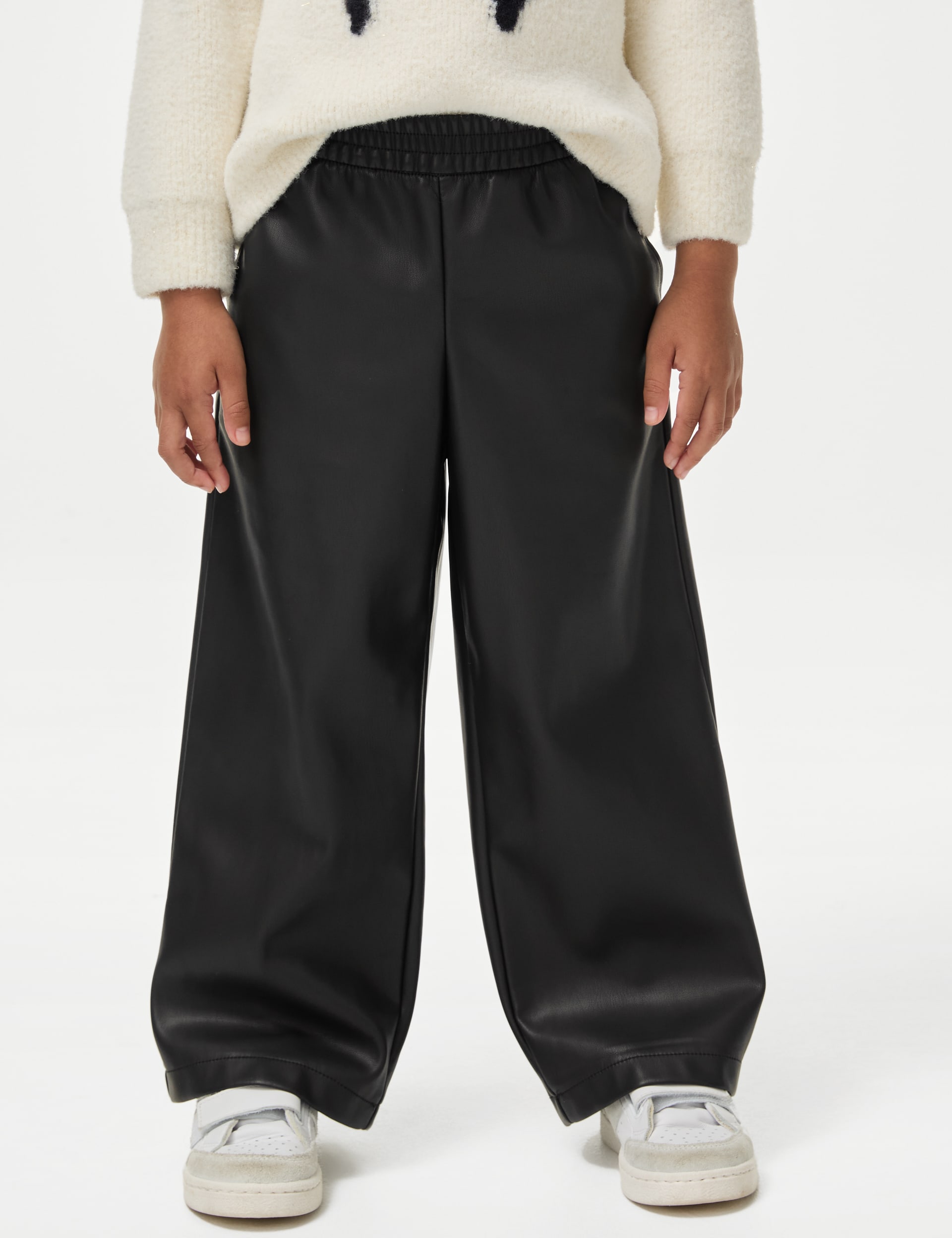 M&S Collection Girls Faux Leather Trousers (2-8 Yrs) - 5-6 Y - Black, Black