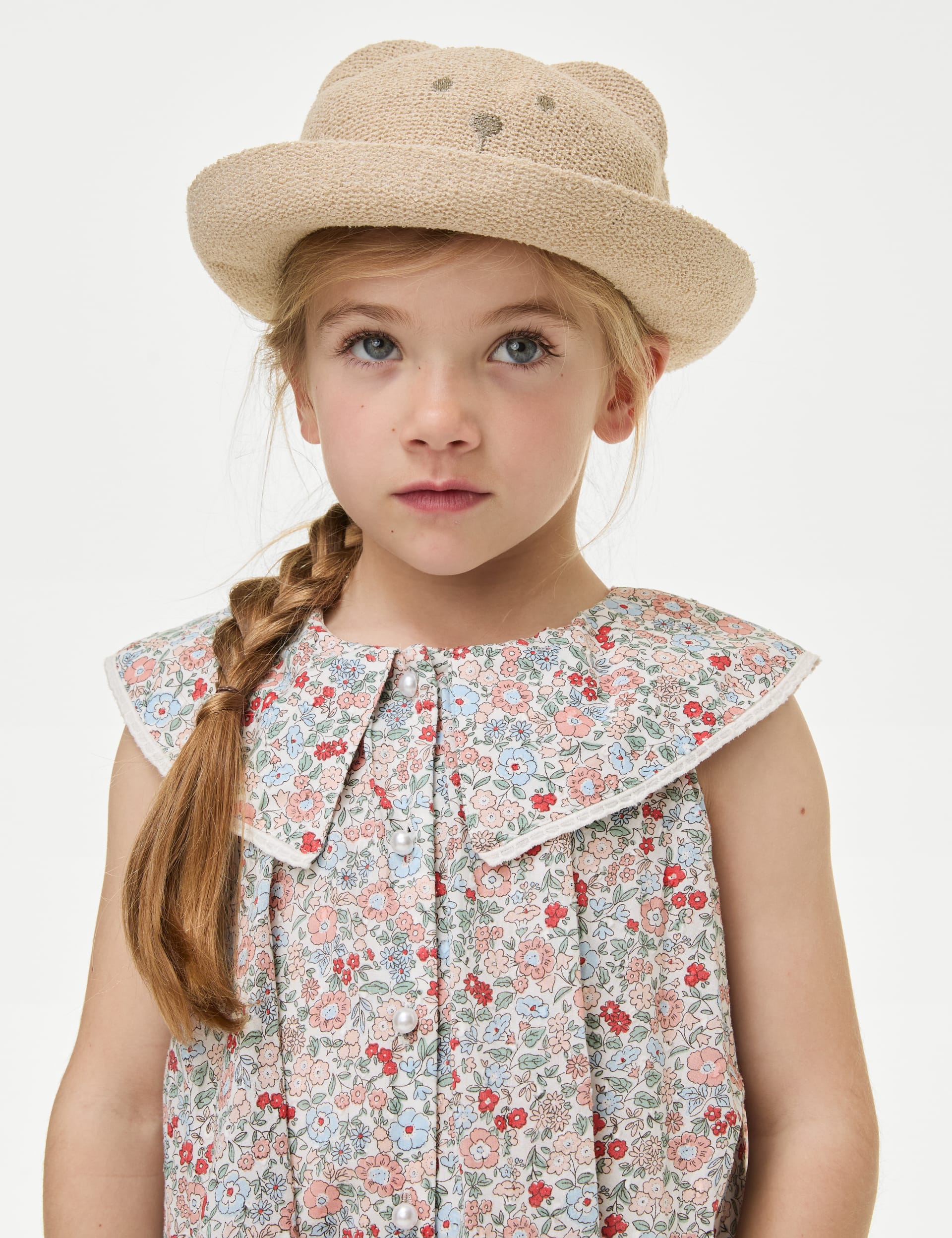 M&S Collection Girls Pure Cotton Floral Dress (2-8 Yrs) - 5-6 Y - Blue Mix, Multi,Blue Mix