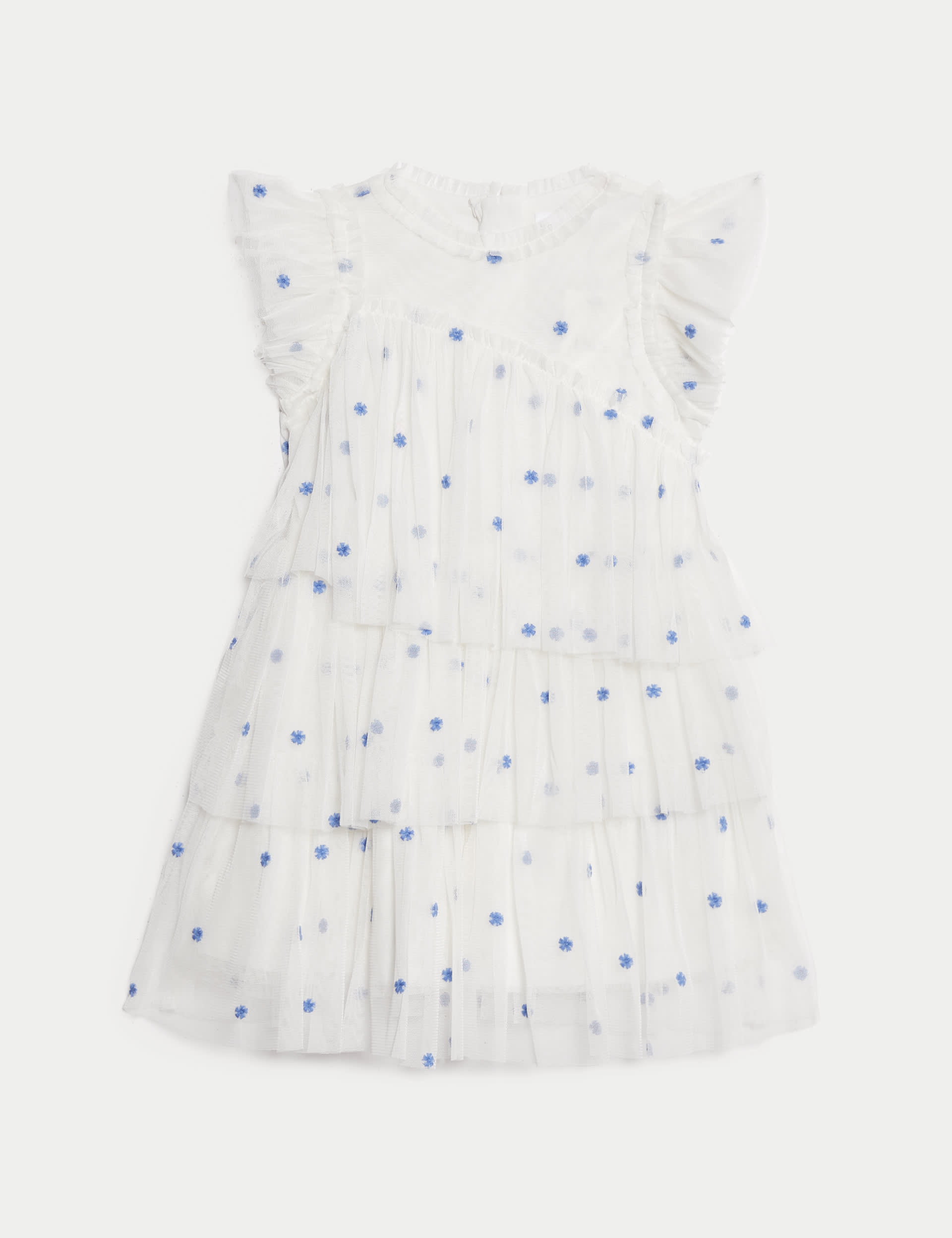 M&S Collection Girls Embroidered Tulle Dress (2-16 Yrs) - 8-9 Y - Ecru, Ecru,Blue