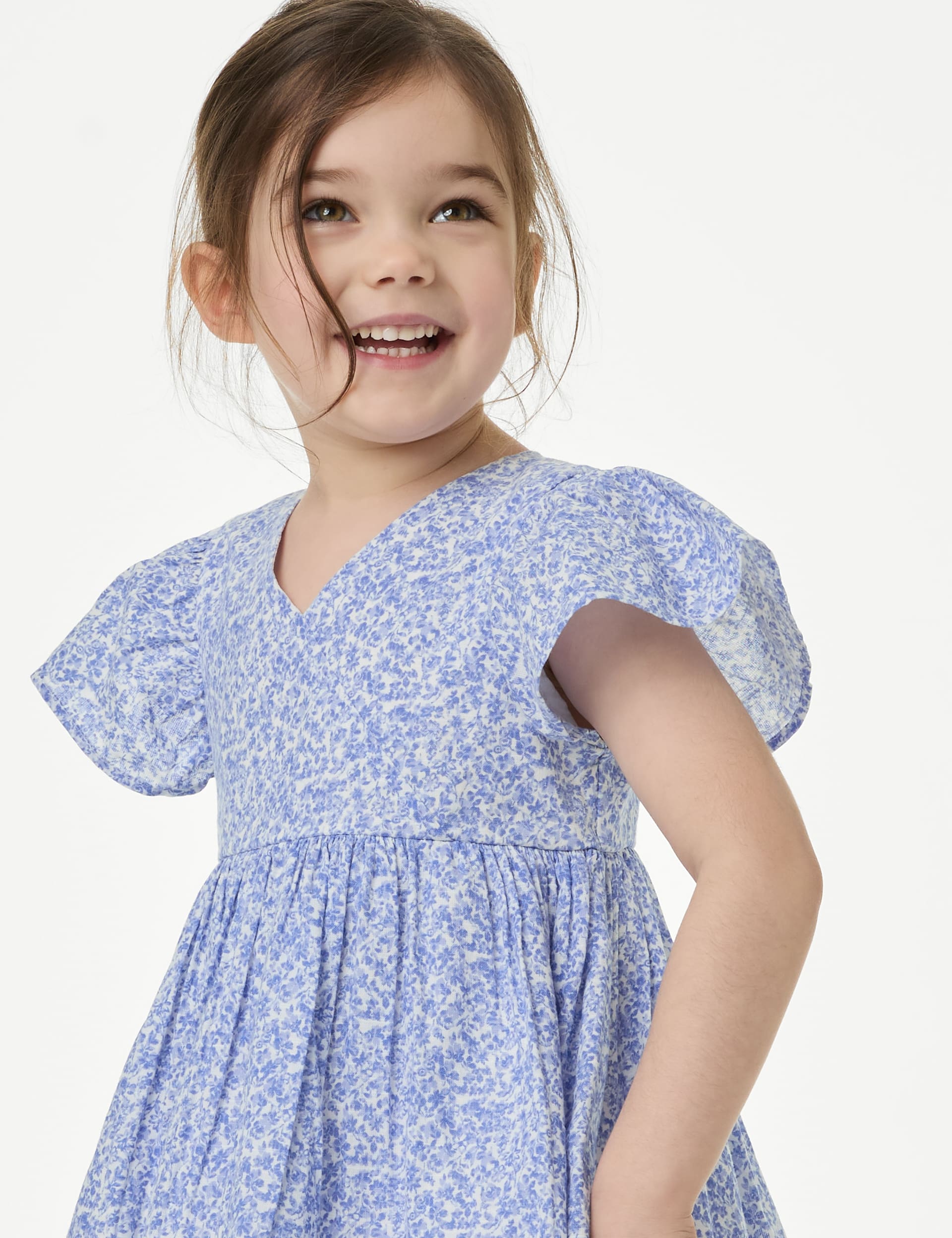 M&S Collection Girls Pure Cotton Wrap Dress (2-8 Yrs) - 7-8 Y - Blue Mix, Blue Mix