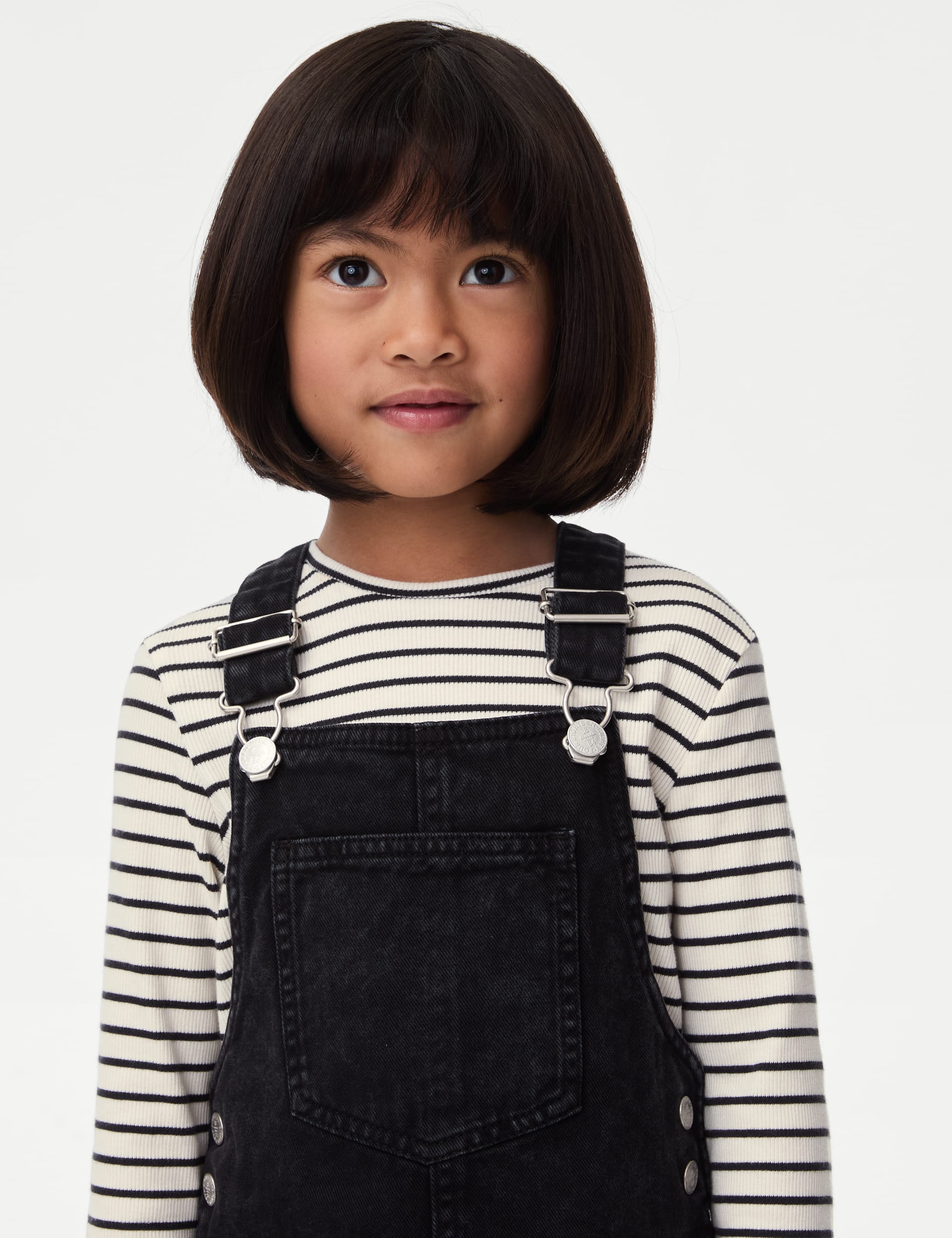 M&S Collection Girls 2pc Cotton-Rich Top & Pinafore Outfit (2-16 Yrs) - 7-8 Y - Black Mix, Black Mix