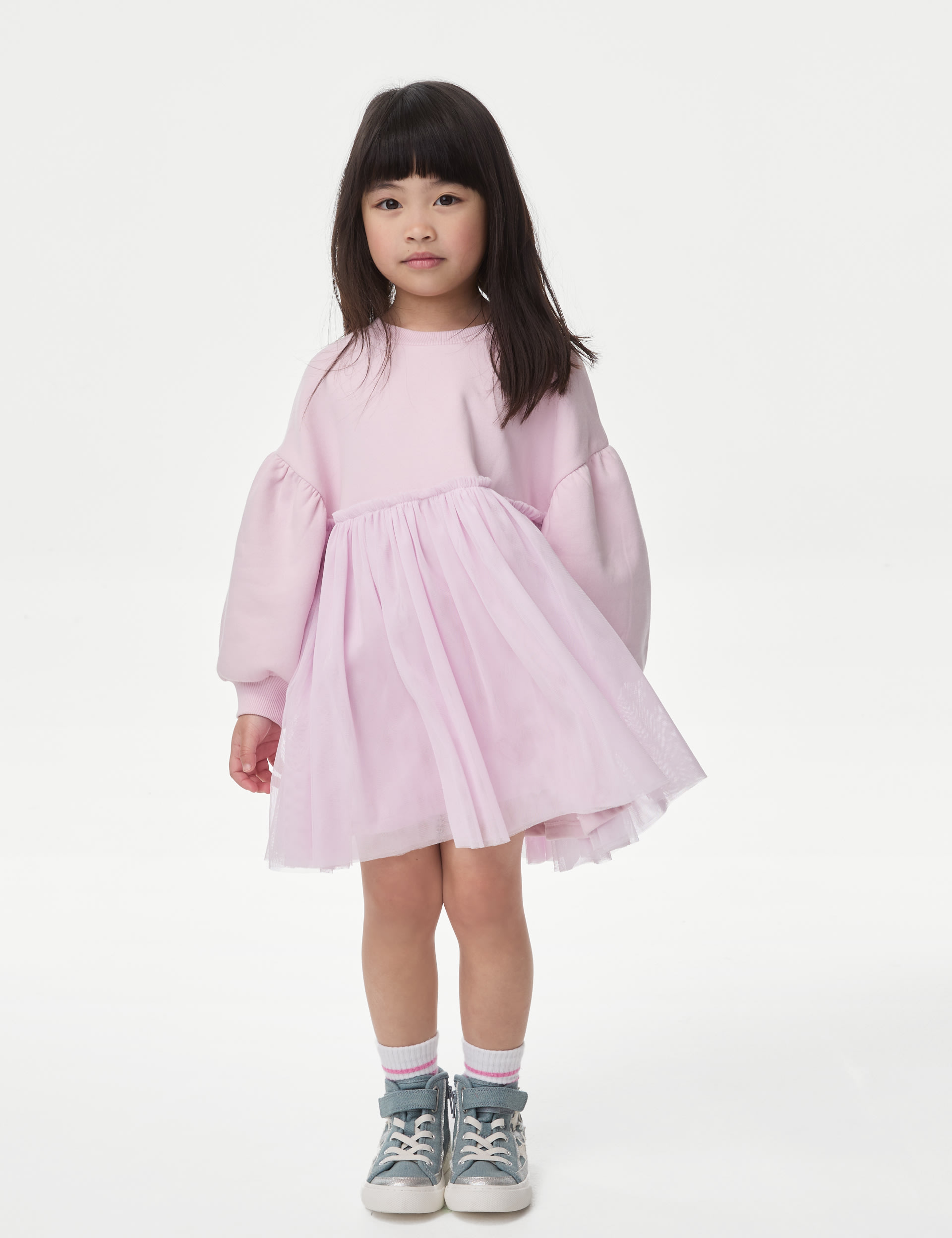 M&S Collection Girls Cotton Rich Tulle Sweatshirt Dress (1-8 Yrs) - 12-18 - Pink, Carbon,Pink