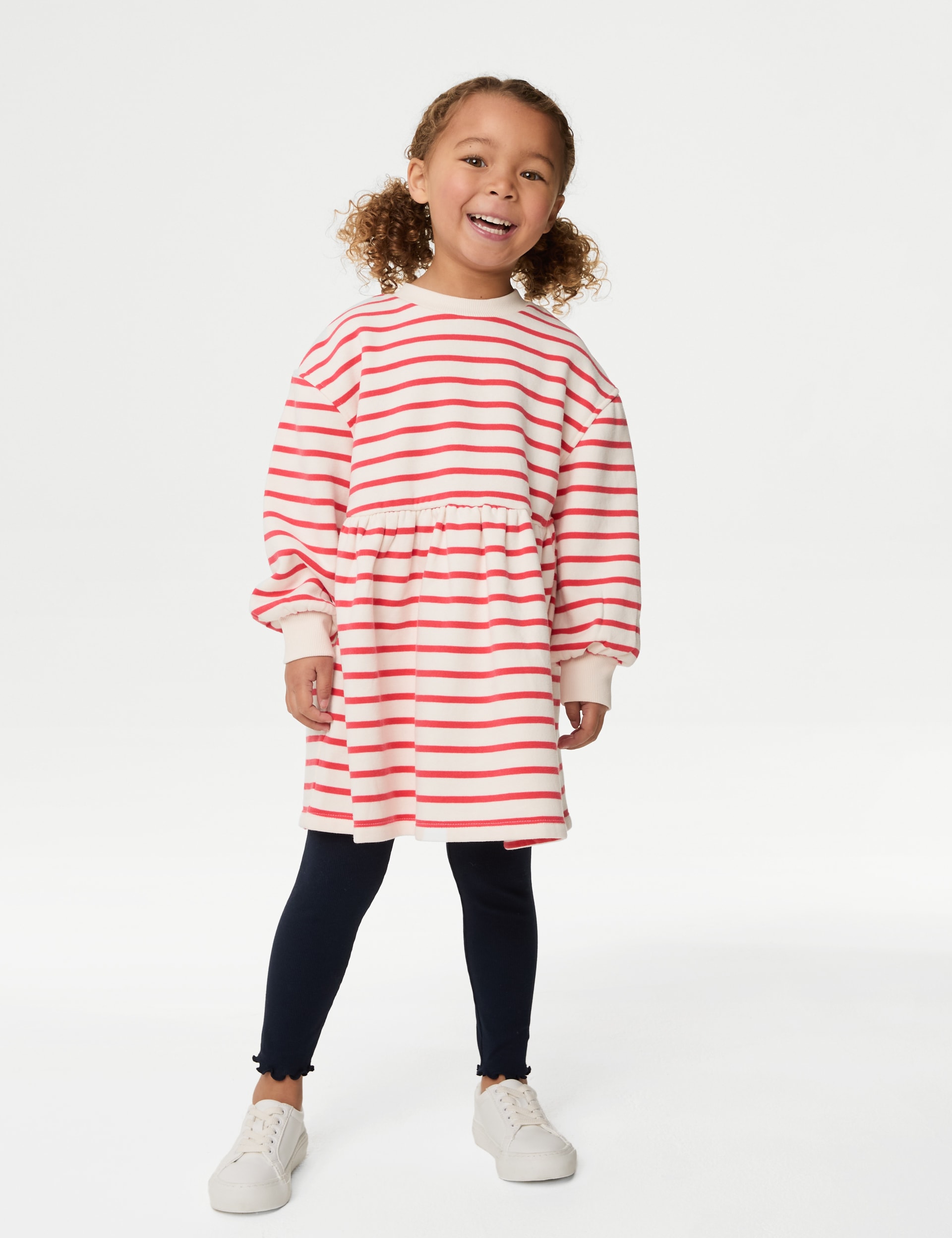 M&S Collection Girls Cotton Rich Striped Jumper Dress (1-8 Yrs) - 12-18 - Red, Red