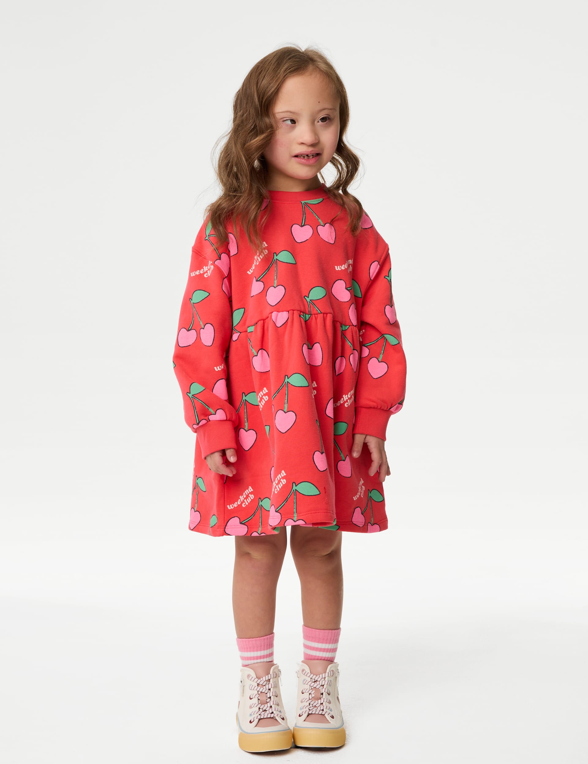 M&S Collection Girls Cotton Rich Cherry Jumper Dress (1-8 Yrs) - 2-3 Y - Red Mix, Red Mix