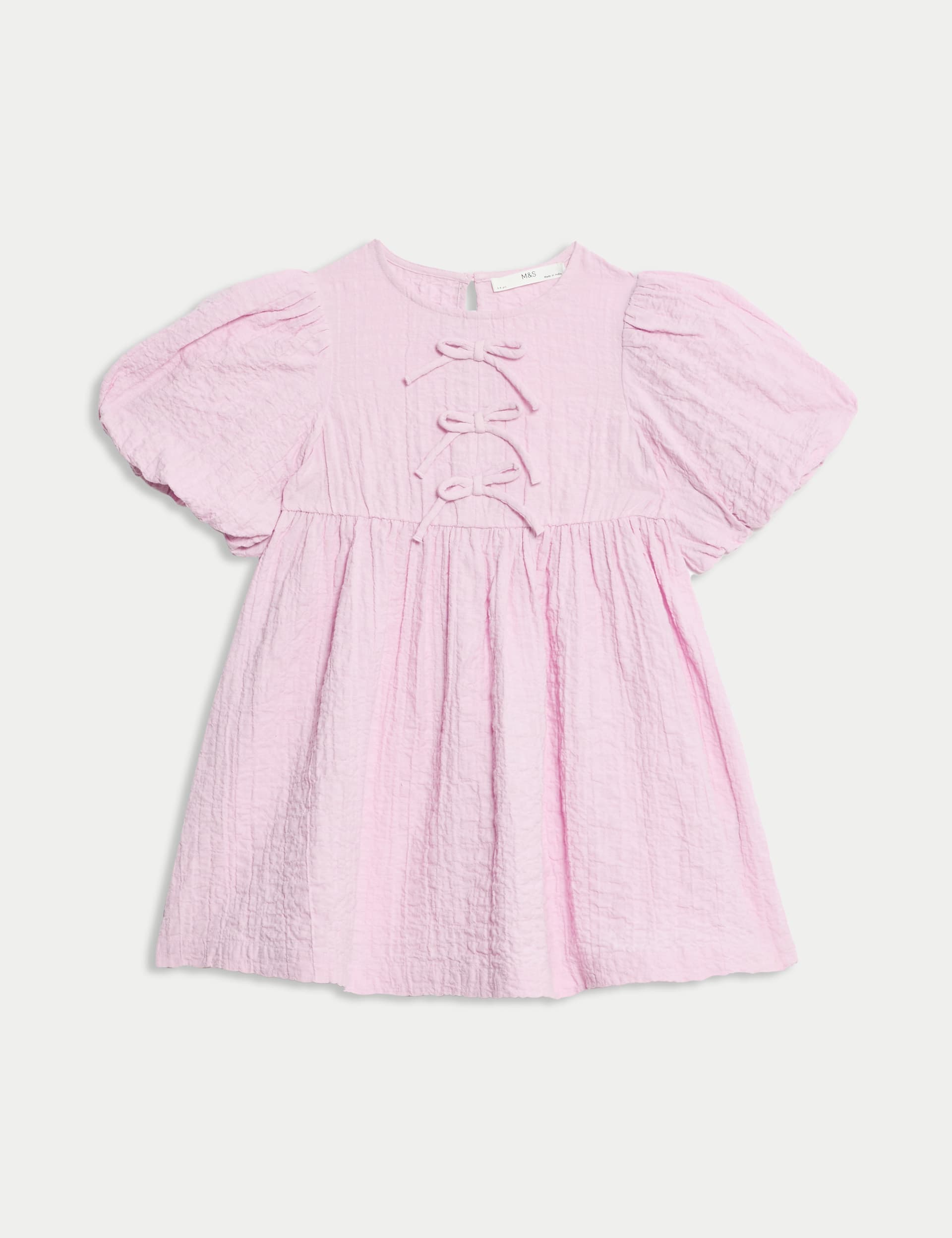 M&S Collection Girls Pure Cotton Bow Dress (2-8 Yrs) - 2-3 Y - Pink, Carbon,Pink