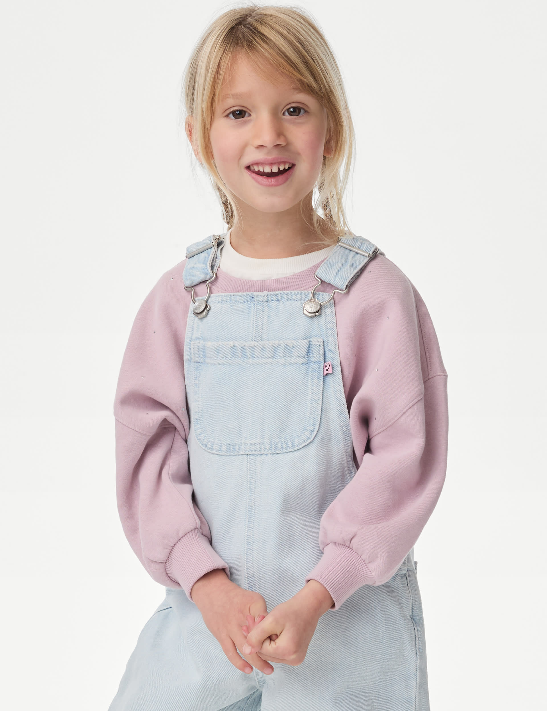 M&S Collection Girls Pure Cotton Denim Dungarees (2-10 Yrs) - 5-6 Y, Denim