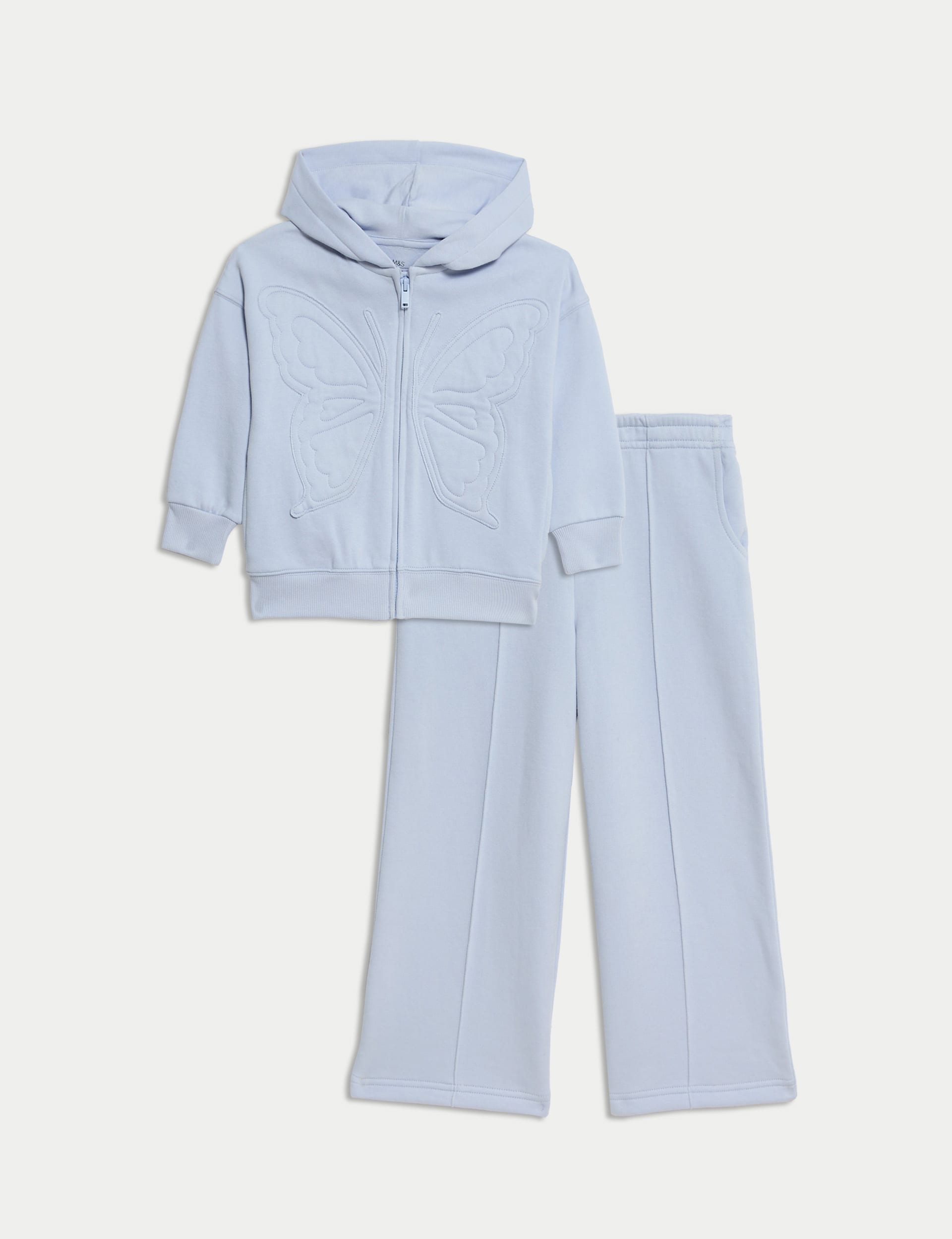 M&S Collection Girls 2pc Cotton Rich Butterfly Hoodie Tracksuit (2-8 Yrs) - 3-4 Y - Chambray, Chambr