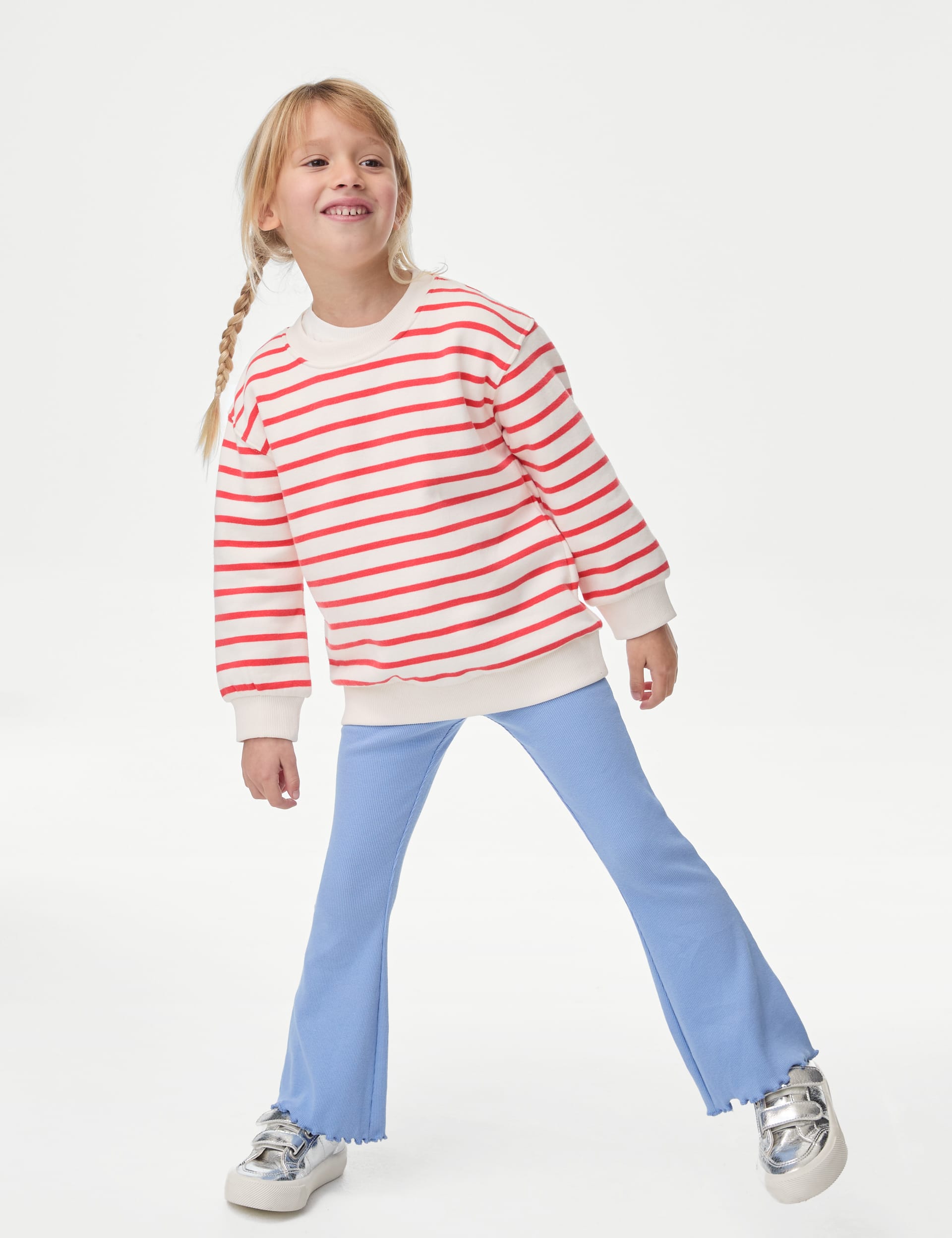 M&S Collection Cotton Rich Striped Sweatshirt (2-8 Yrs) - 2-3 Y - Red Mix, Red Mix