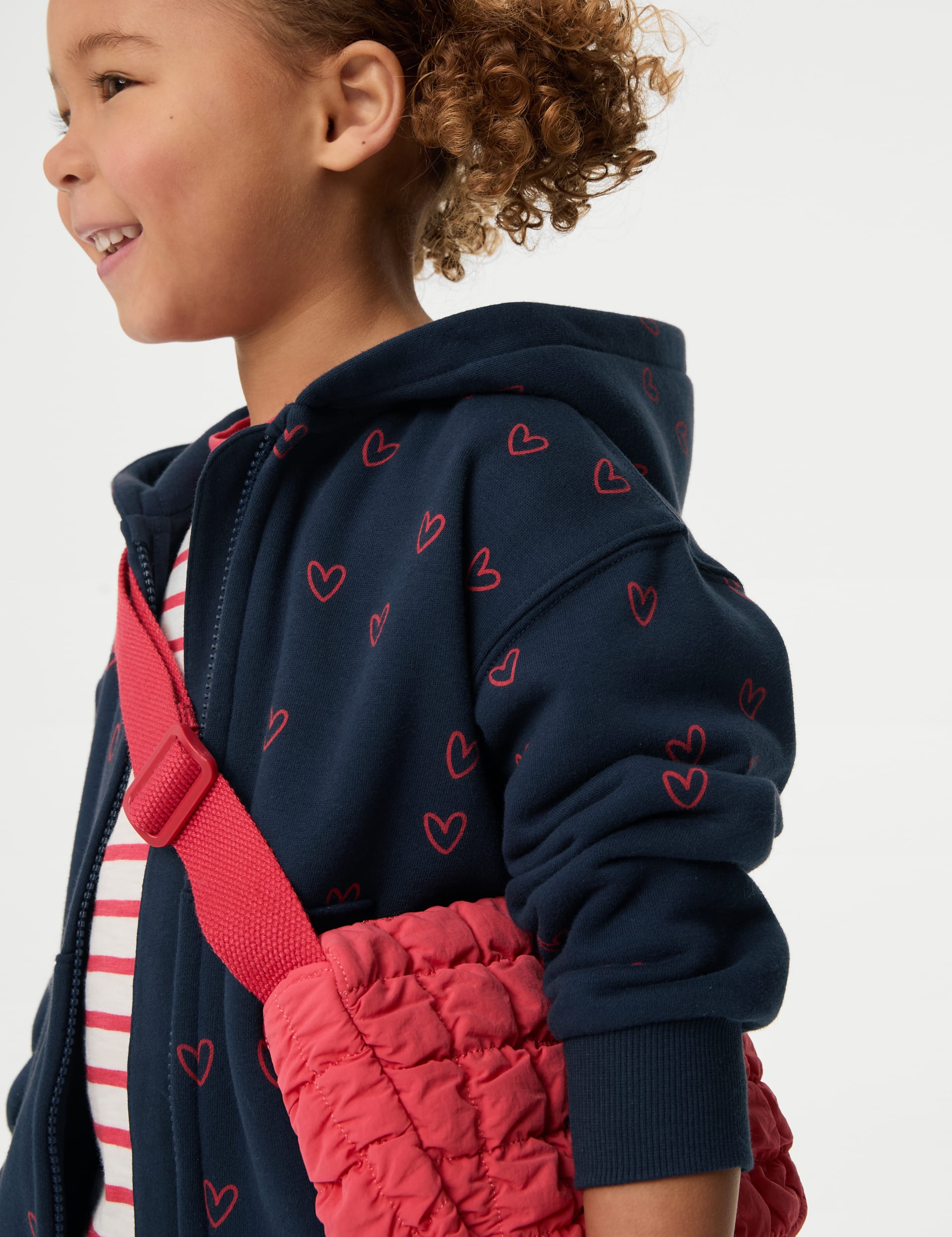 M&S Collection Cotton Rich Heart Print Hoodie (2-8 Yrs) - 7-8 Y - Navy, Navy