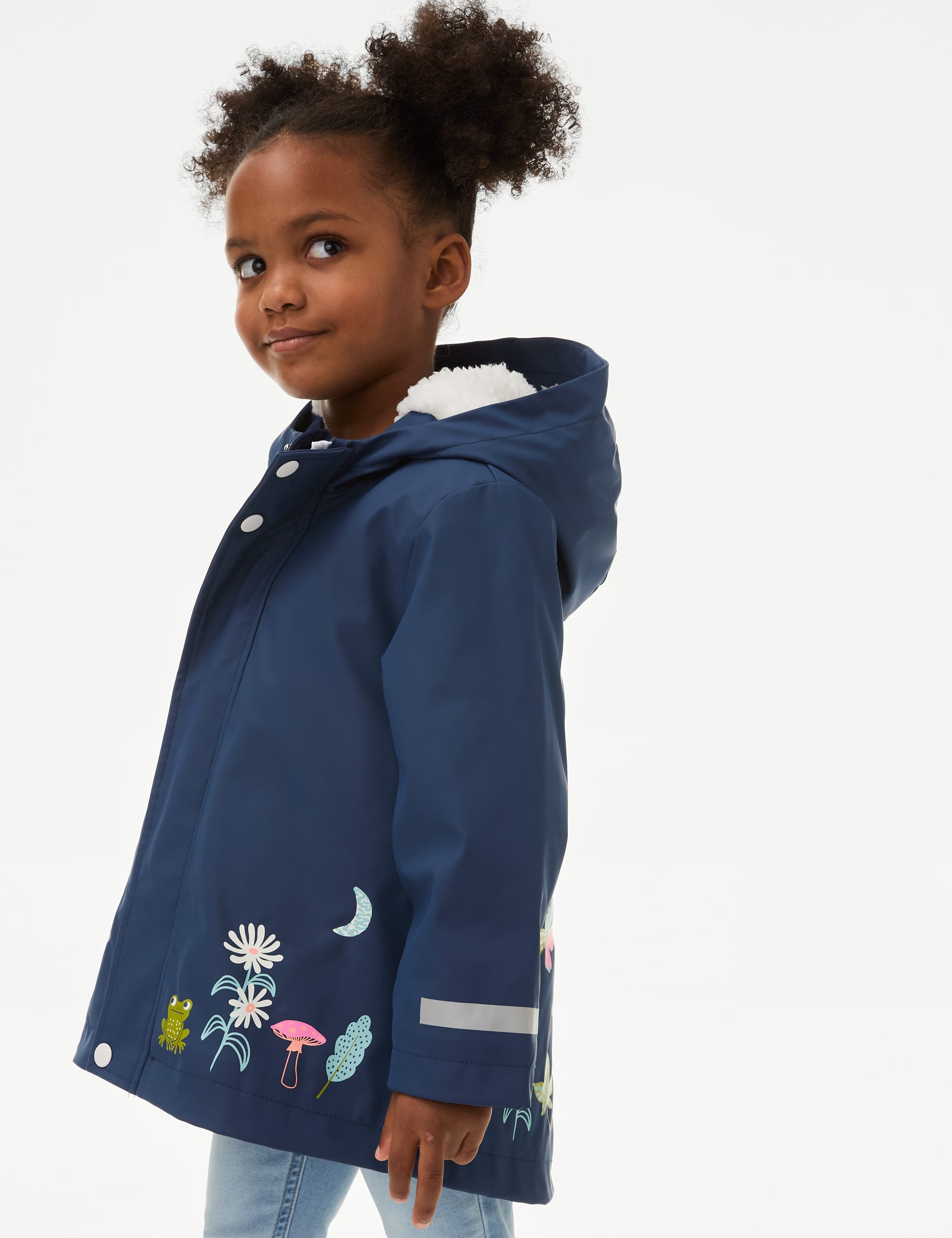 M&S Collection Girls Stormwear Floral Hooded Fisherman Coat (2-8 Yrs) - 6-7 Y - Navy Mix, Navy Mix