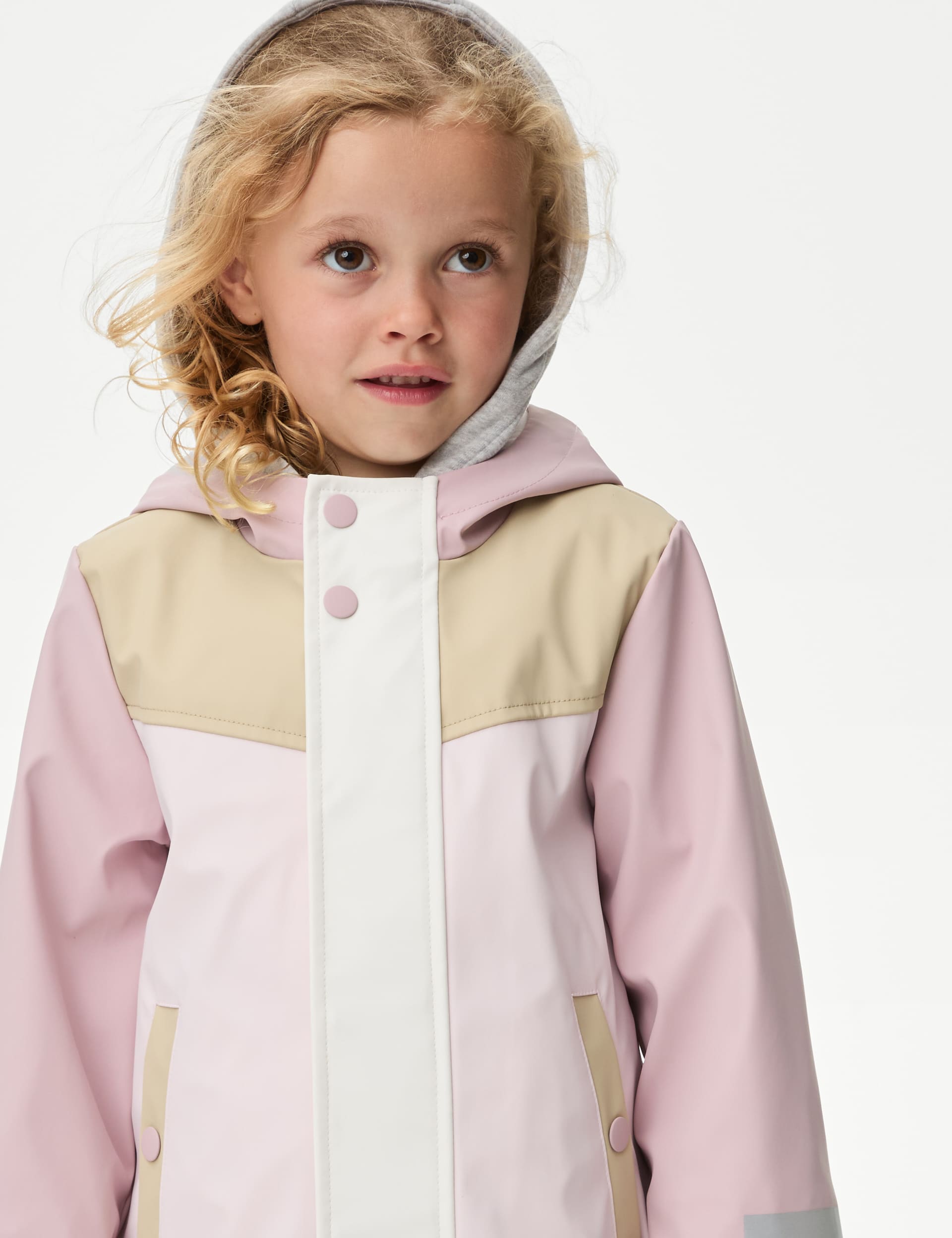 M&S Collection Girls Kitten Ear Colour Block Fisherman Coat (2-8 Yrs) - 5-6 Y - Pink Mix, Pink Mix