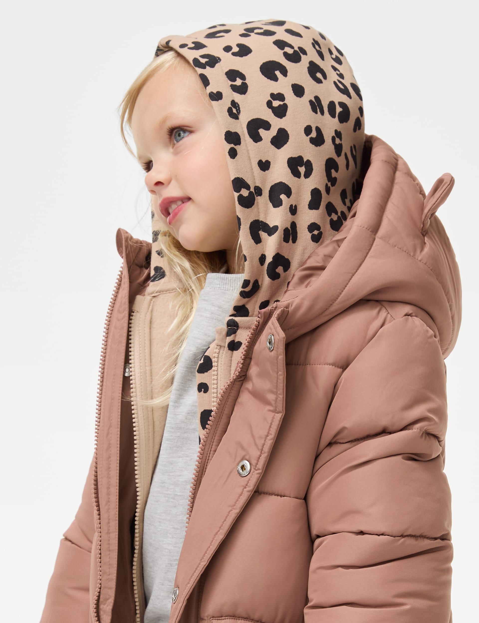 M&S Collection Girls Bear Ears Padded Coat (2-8 Yrs) - 5-6 Y - Brown, Brown