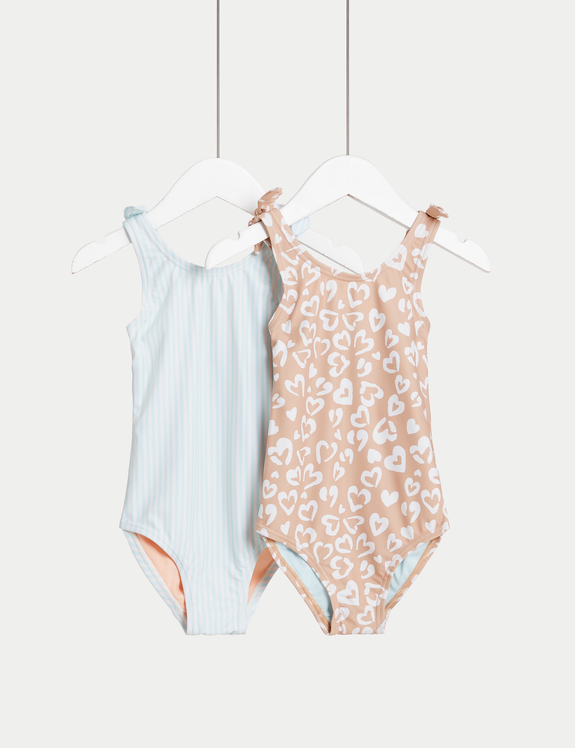 M&S Collection Girls 2 Pack Print Bow Swimsuit (2-8 Yrs) - 5-6 Y - Soft Brown Mix, Soft Brown Mix