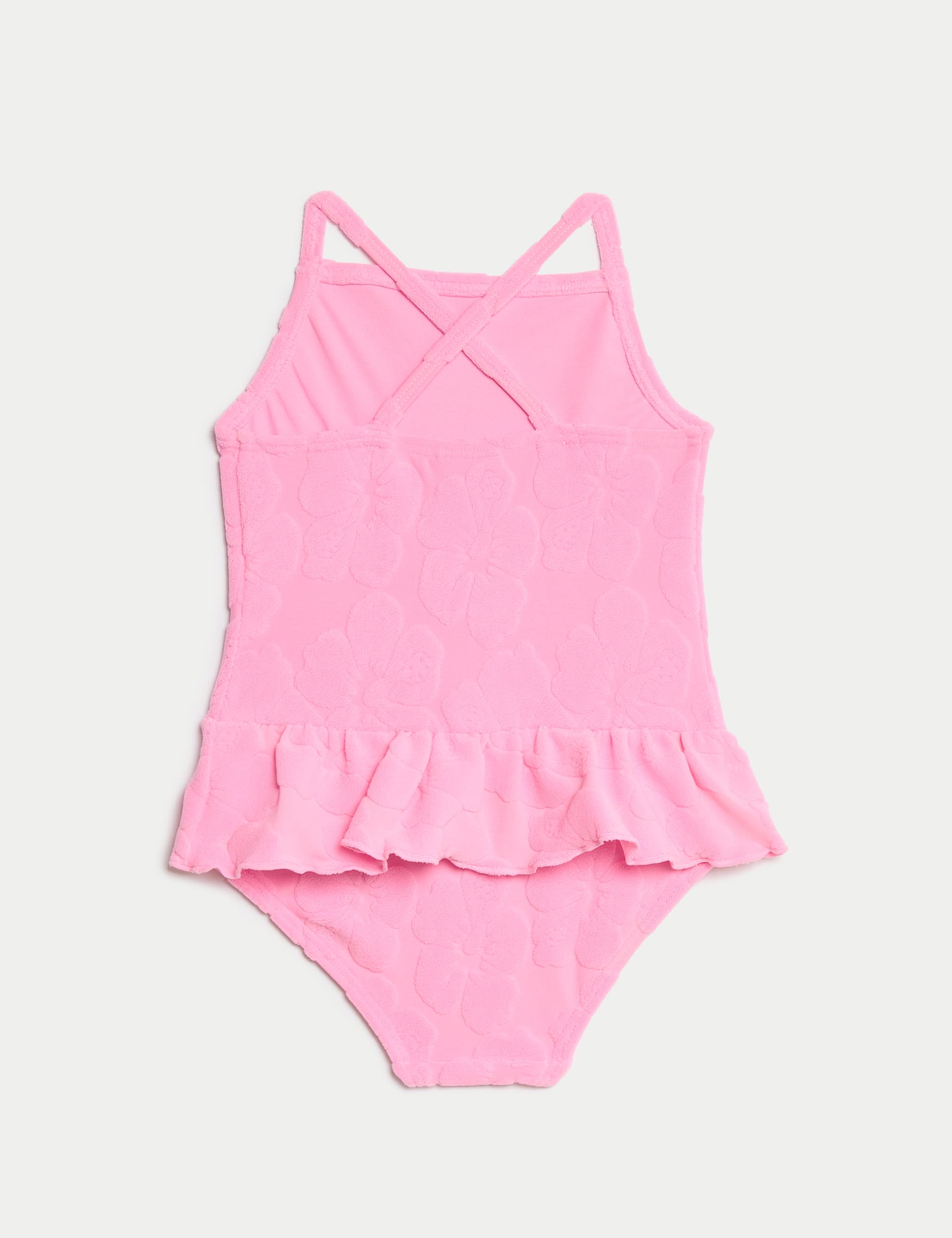 M&S Collection Girls Floral Textured Frill Swimsuit (2-8 Yrs) - 7-8 Y - Pink, Pink