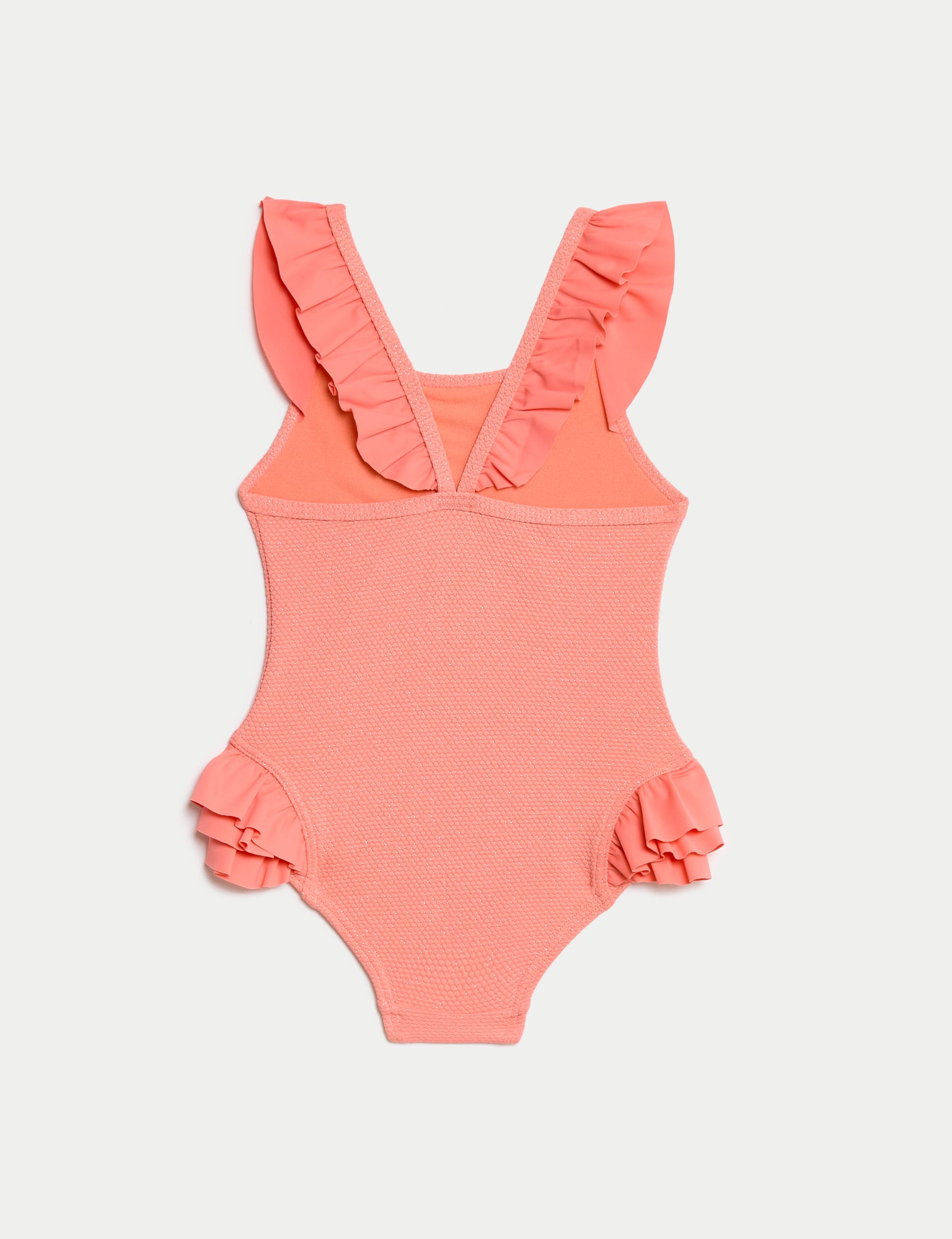 M&S Collection Girls Textured Sparkle Frill Swimsuit (2-8 Yrs) - 7-8 Y - Coral, Coral