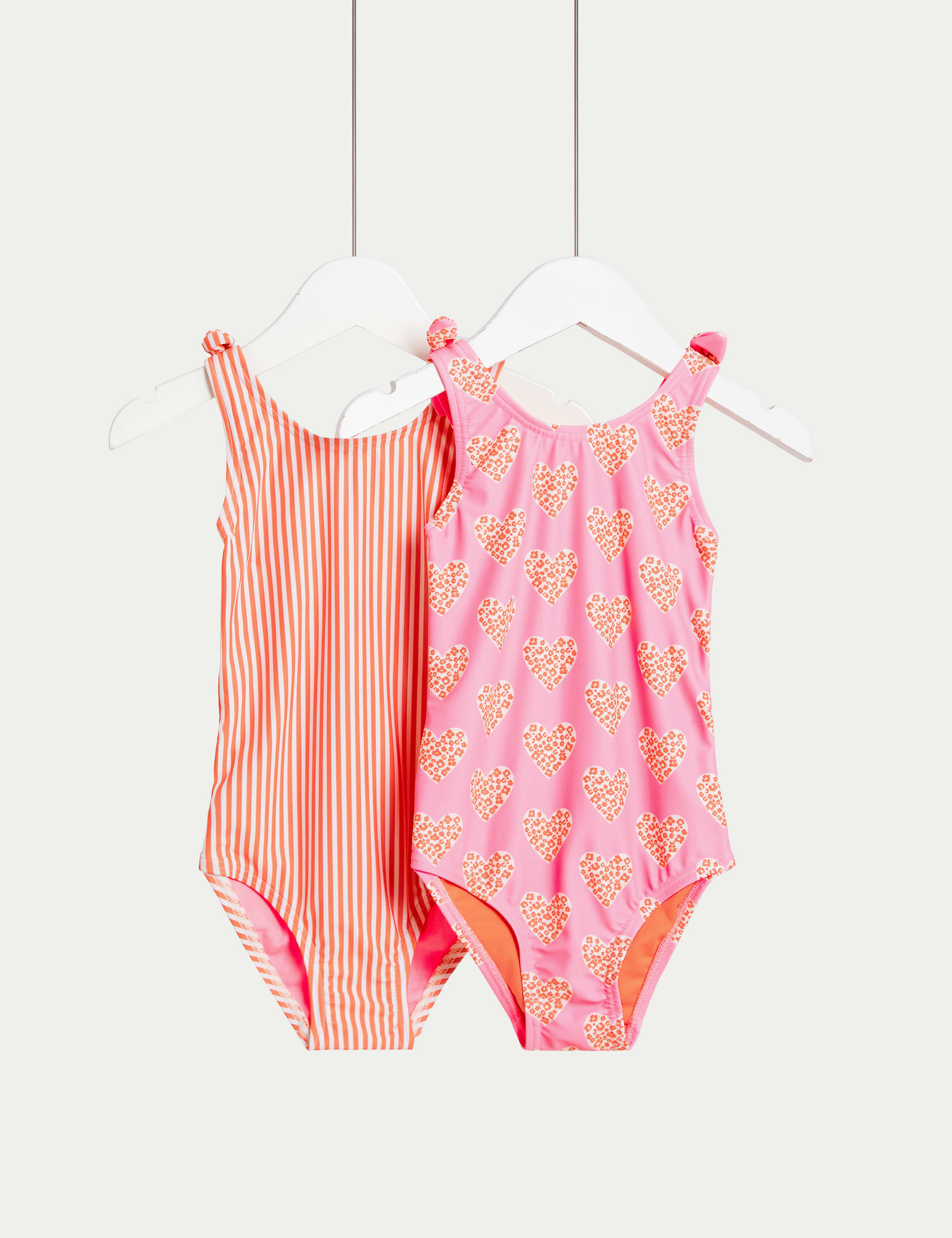 M&S Collection Girls 2 Pack Heart & Stripe Swimsuits (2-8 Yrs) - 3-4 Y - Pink, Pink