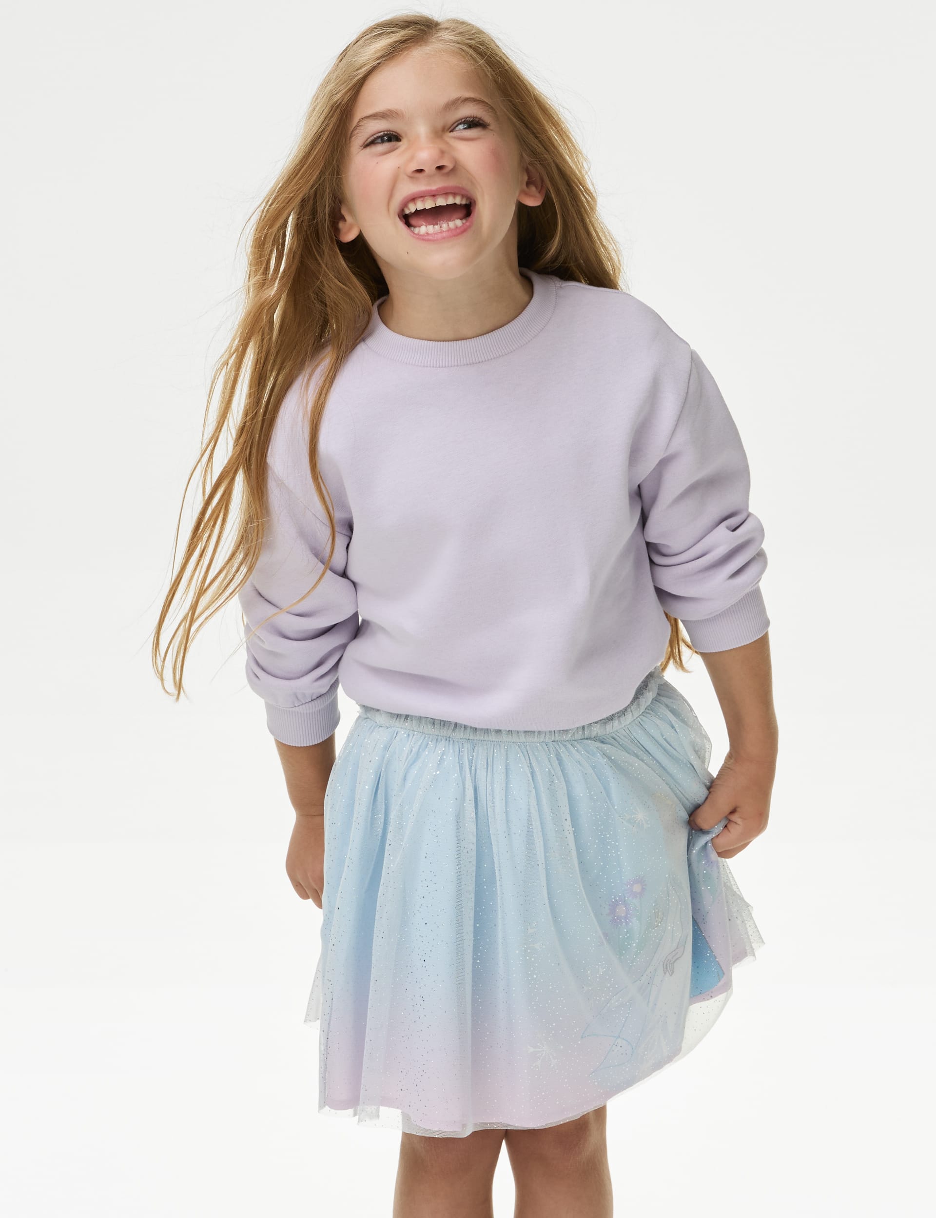 M&S Collection Girls Disney Frozen Glitter Tulle Skirt (2-8 Yrs) - 6-7 Y - Blue Mix, Blue Mix