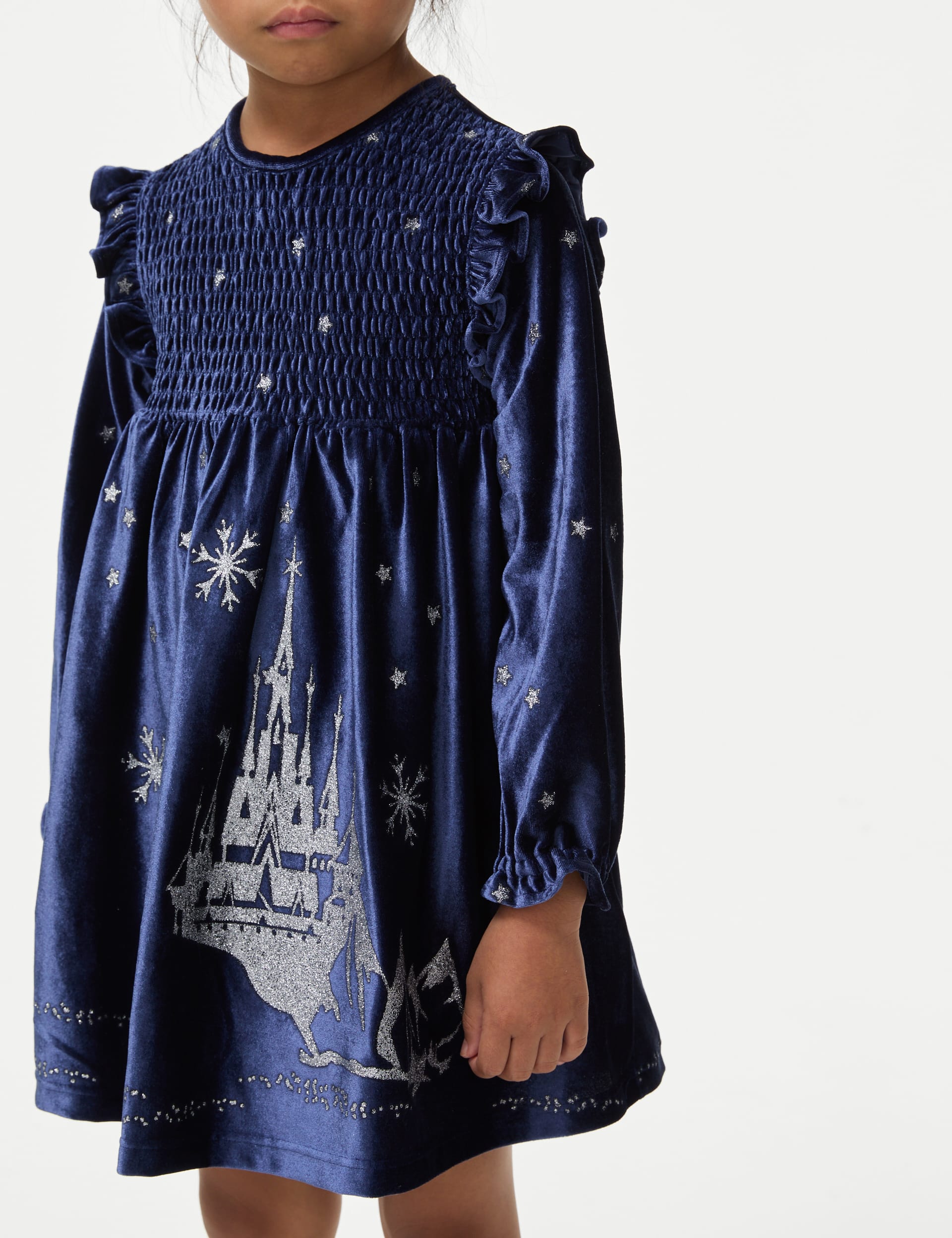 M&S Collection Girls Velvet Frozen Glitter Party Dress (2-8 Yrs) - 4-5 Y - Navy, Navy