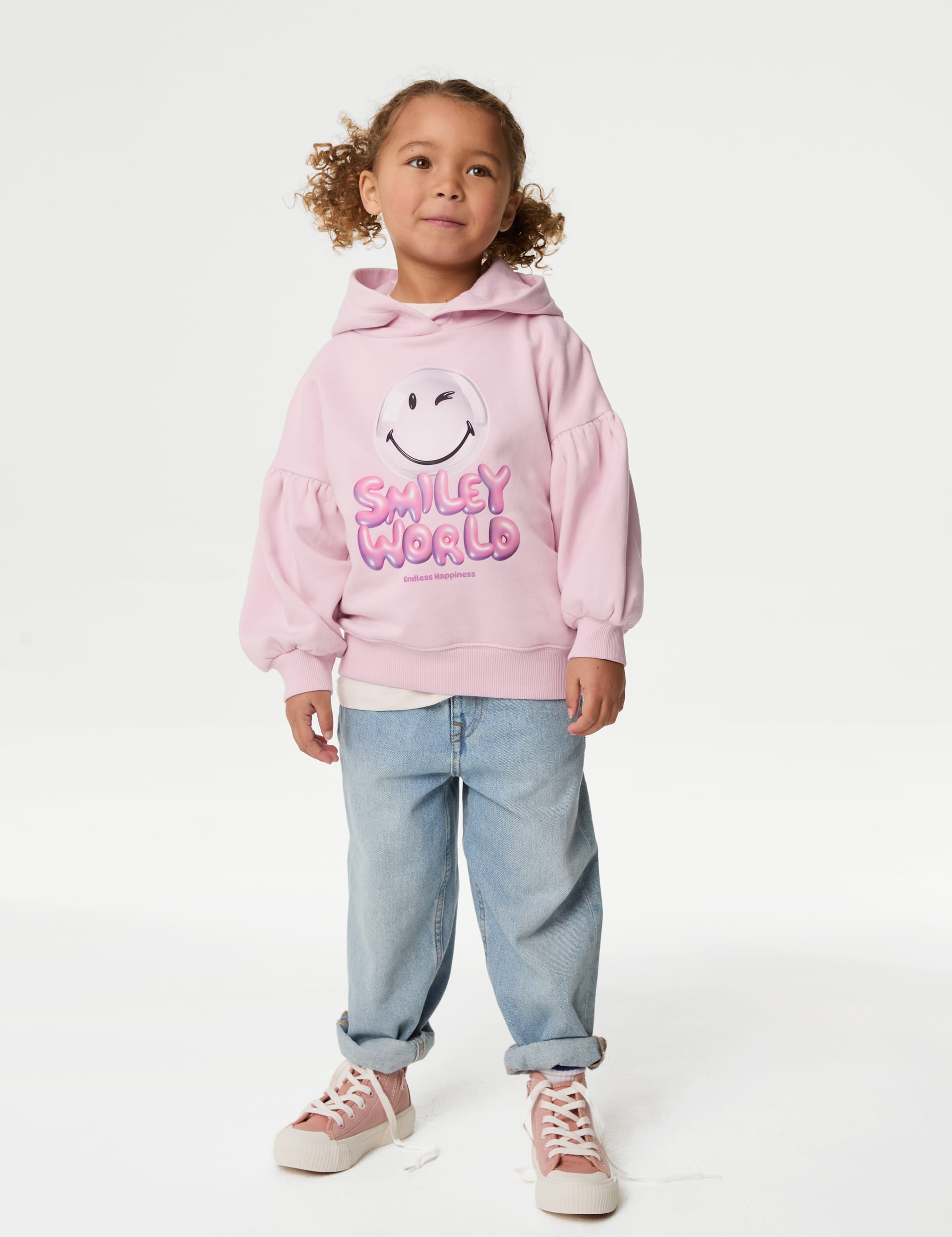 M&S Collection Girls Cotton Rich Smiley World Hoodie (2-16 Yrs) - 9-10Y - Light Lilac, Light Lilac