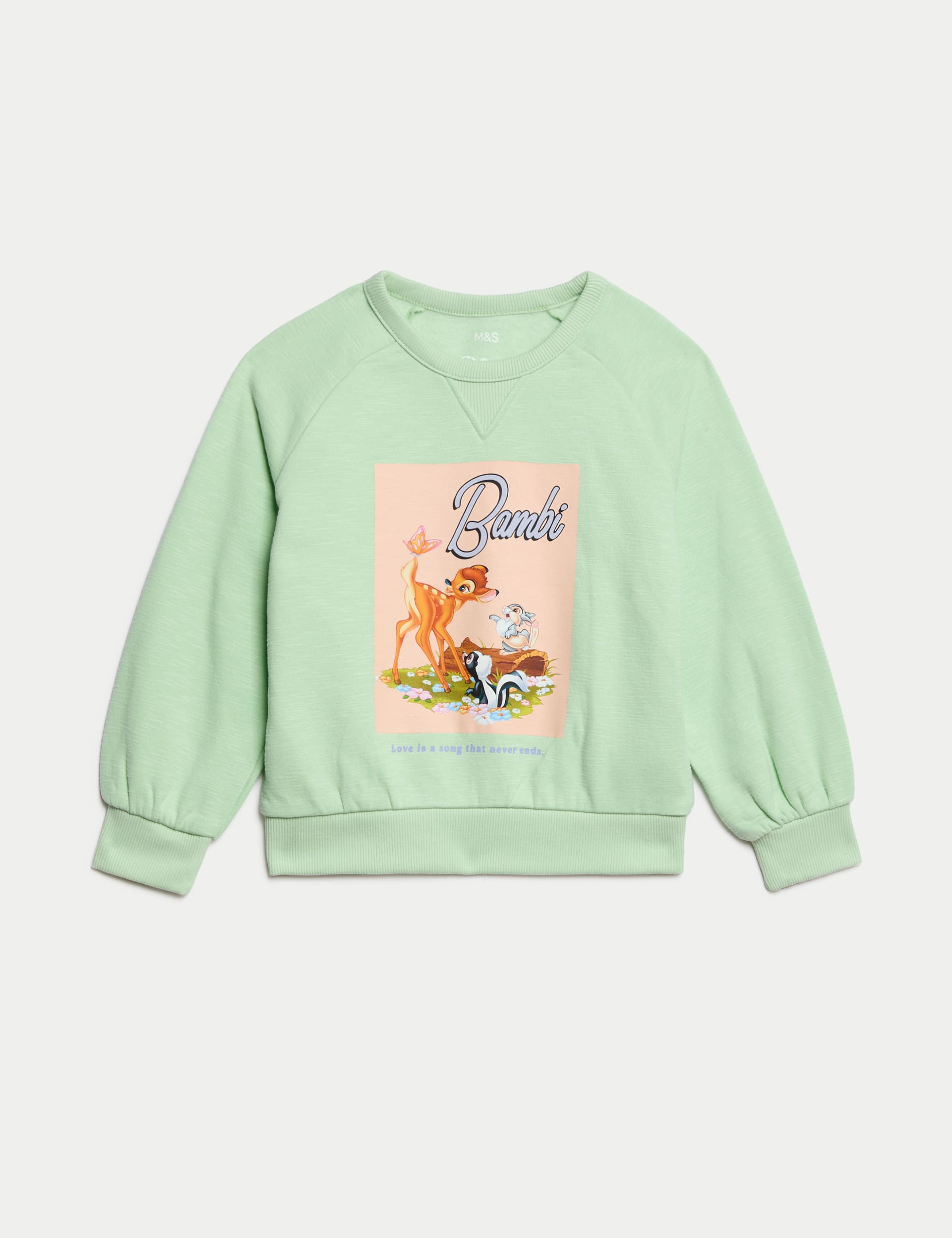 M&S Collection Girls Cotton Rich Bambi Sweatshirt (12 Mths-8 Yrs) - 12-18 - Pale Green, Pale Green