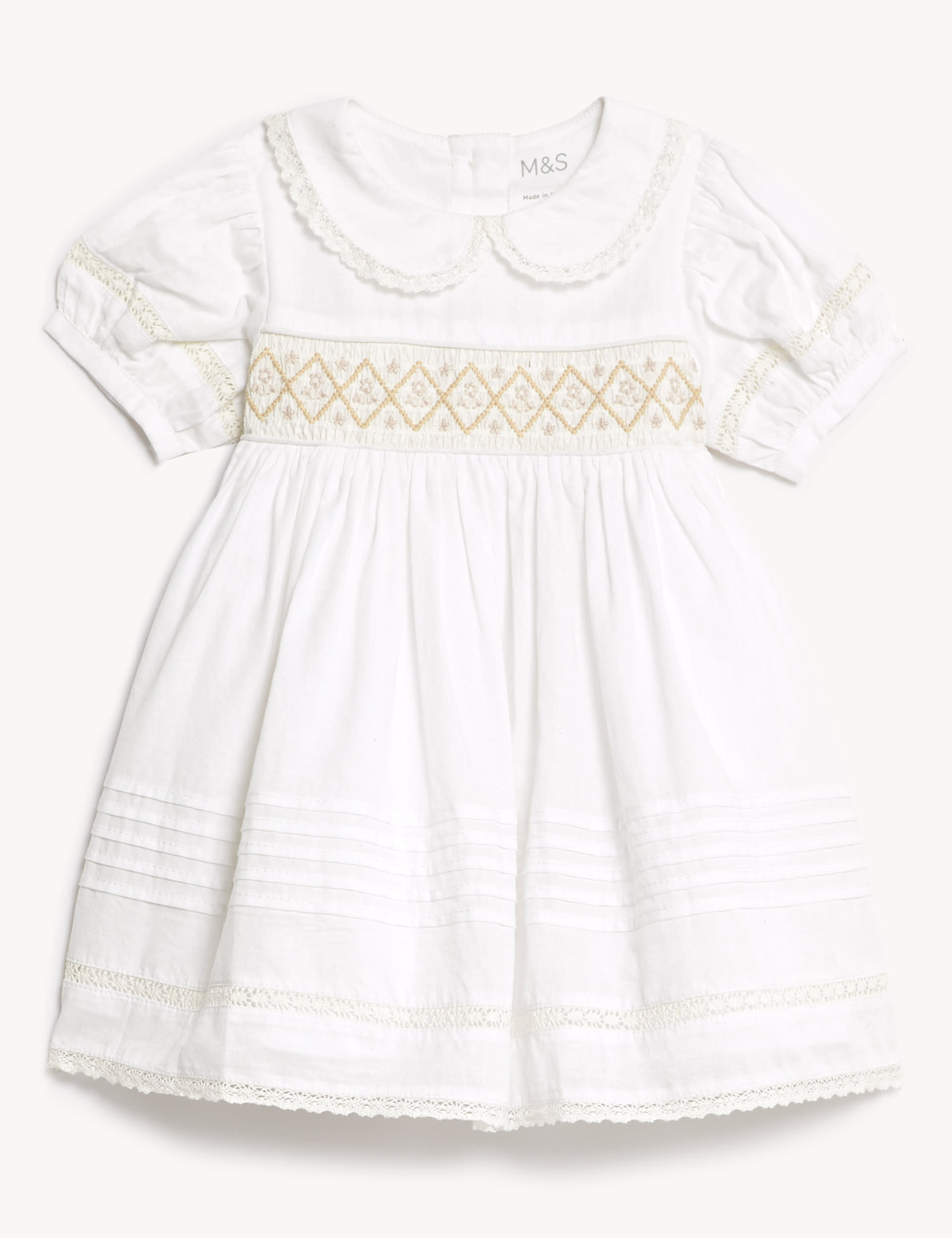 M&S Collection Girls Pure Cotton Christening Dress (7lbs-1 Yrs) - 0-3 M - Ivory, Ivory