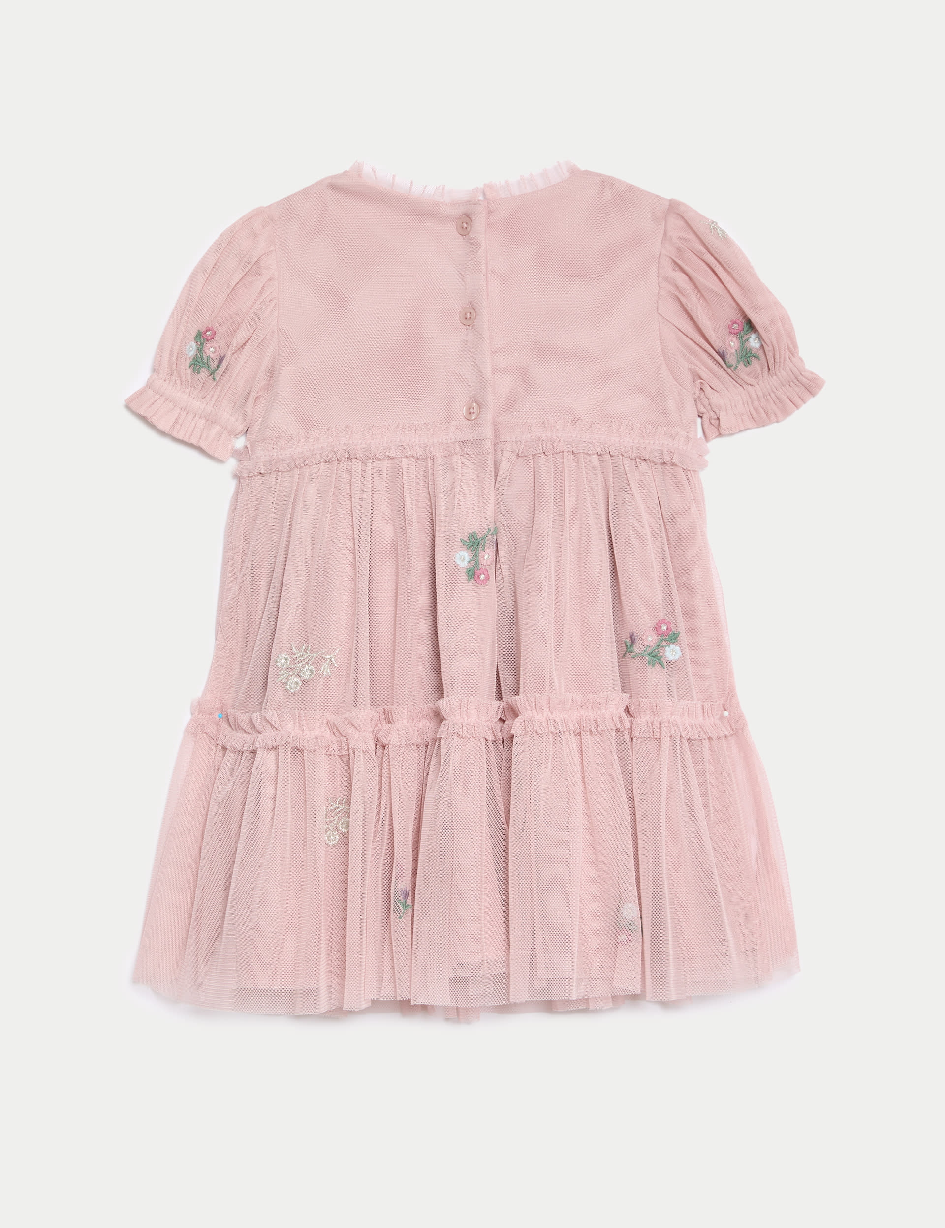 M&S Collection Girls Floral Embroidered Tulle Dress (0-36 Mths) - 3-6 M - Pink, Mint,Pink