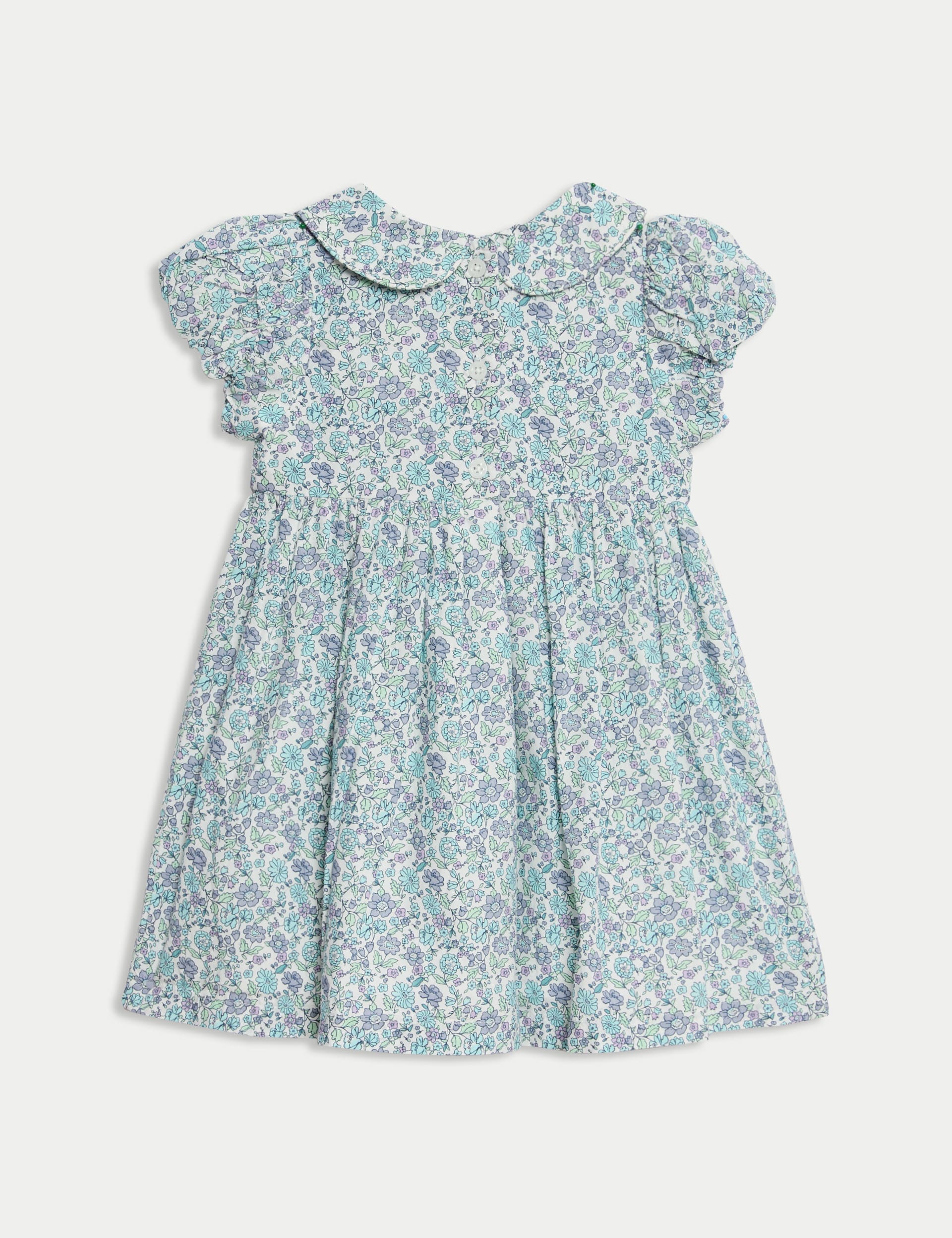 M&S Collection Girls Pure Cotton Floral Dress (0-3 Yrs) - 12-18 - Blue, Red,Blue