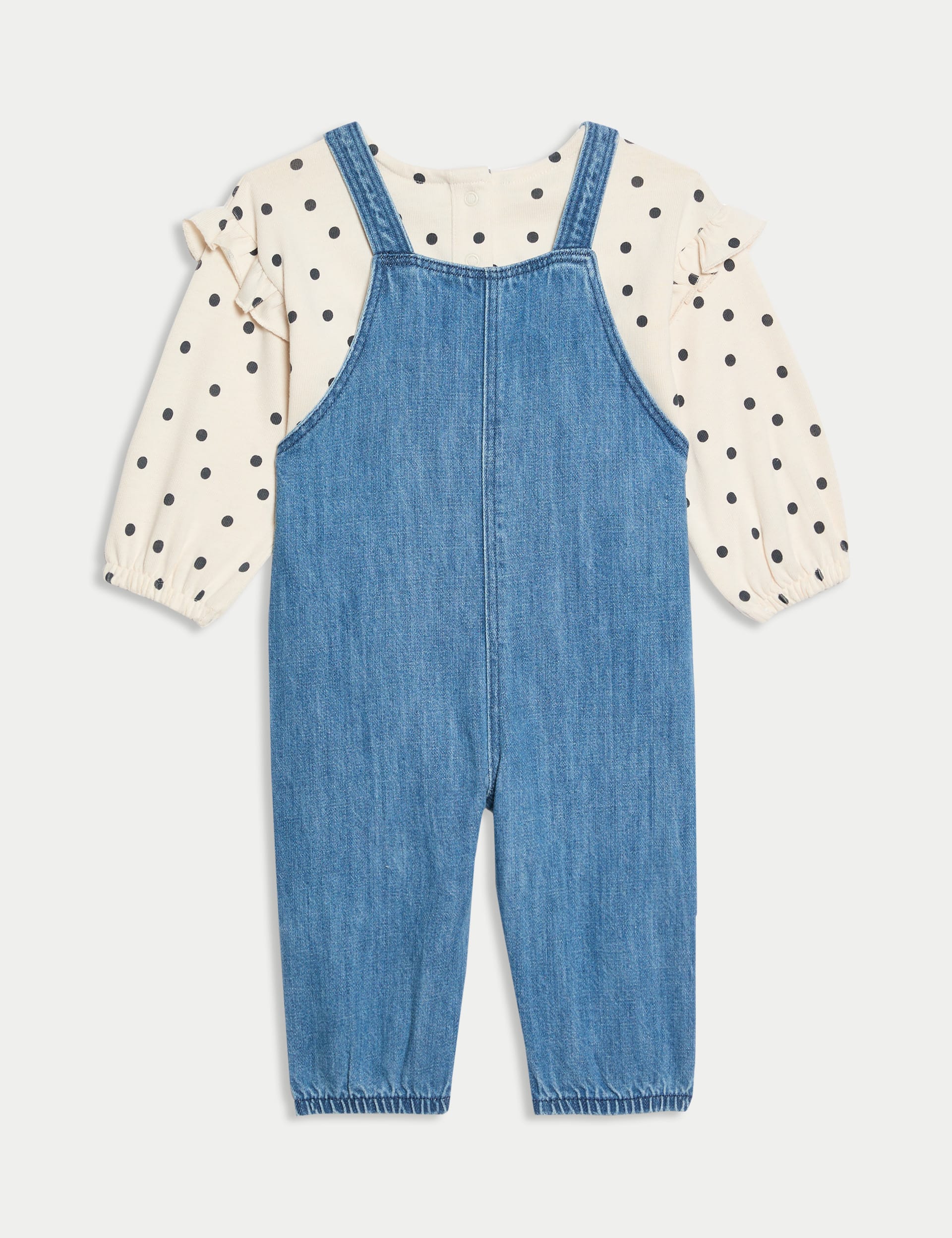 M&S Collection Girls 2pc Cotton Rich Spotted Outfit (0-3 Yrs) - 12-18 - Denim Mix, Denim Mix