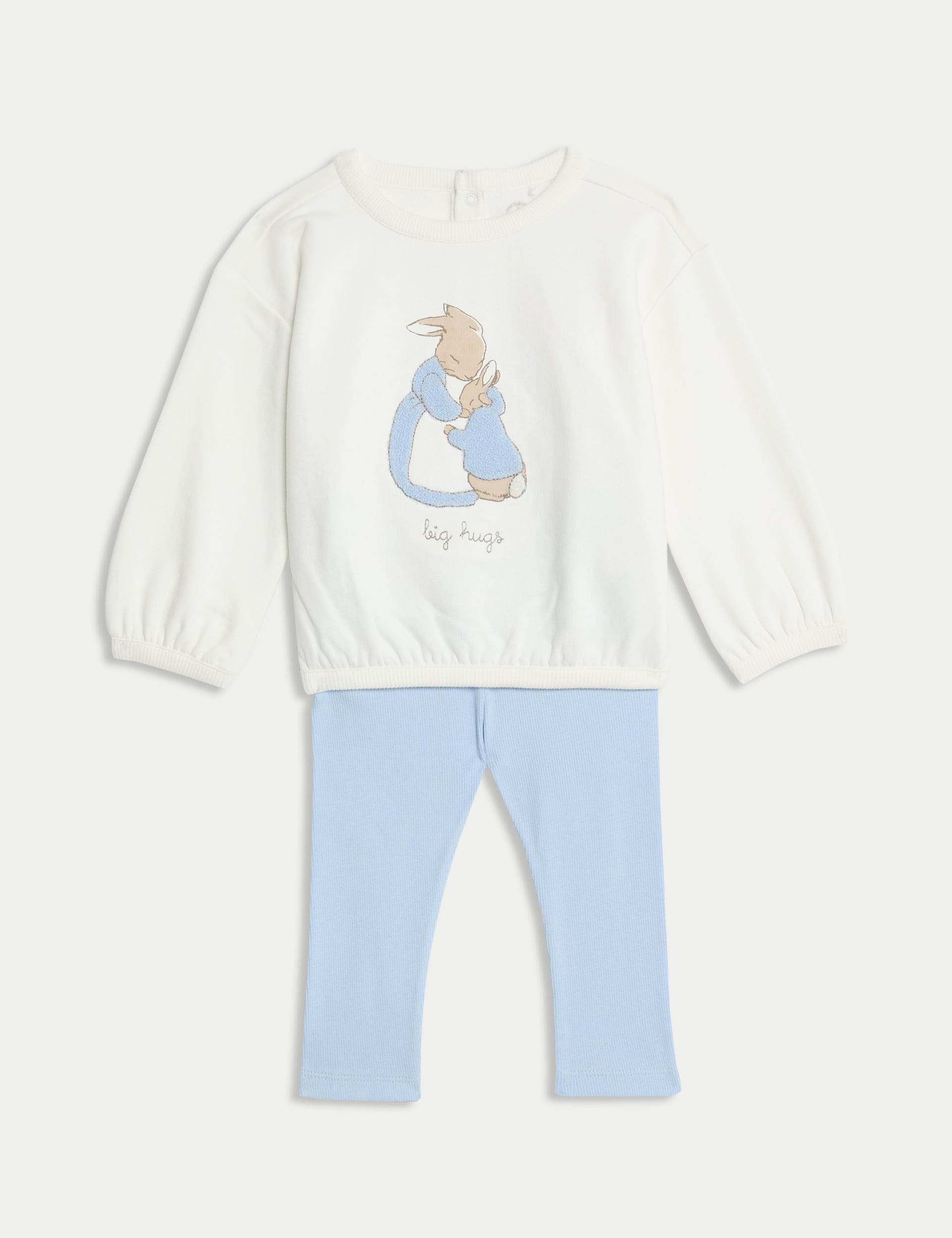 M&S Collection Girls 2pc Cotton Rich Peter Rabbit Sweat Outfit (0-3 Yrs) - 6-9 M - Blue Mix, Blue M