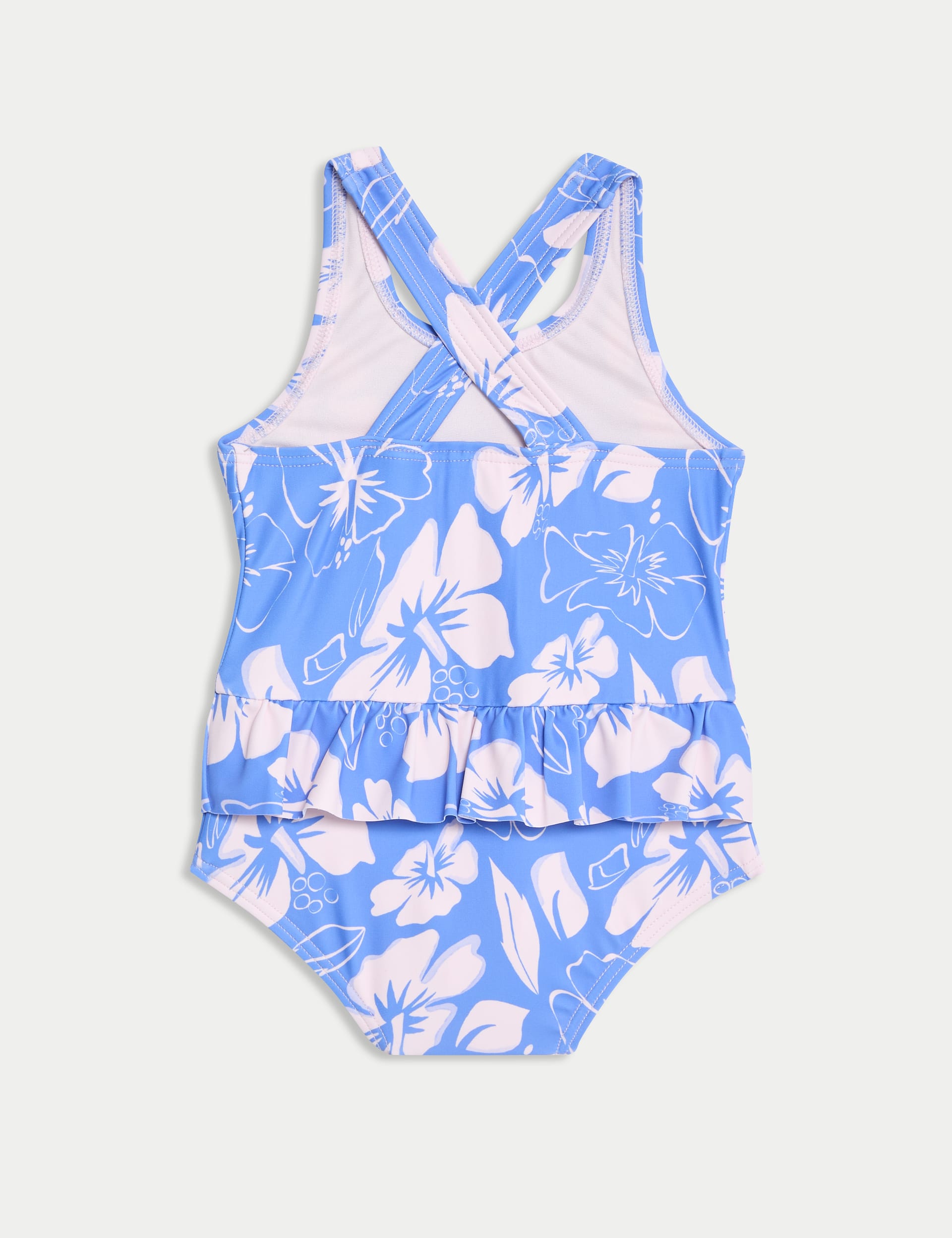 M&S Collection Girls Floral Frill Swimsuit (0-3 Yrs) - 12-18 - Blue Mix, Blue Mix