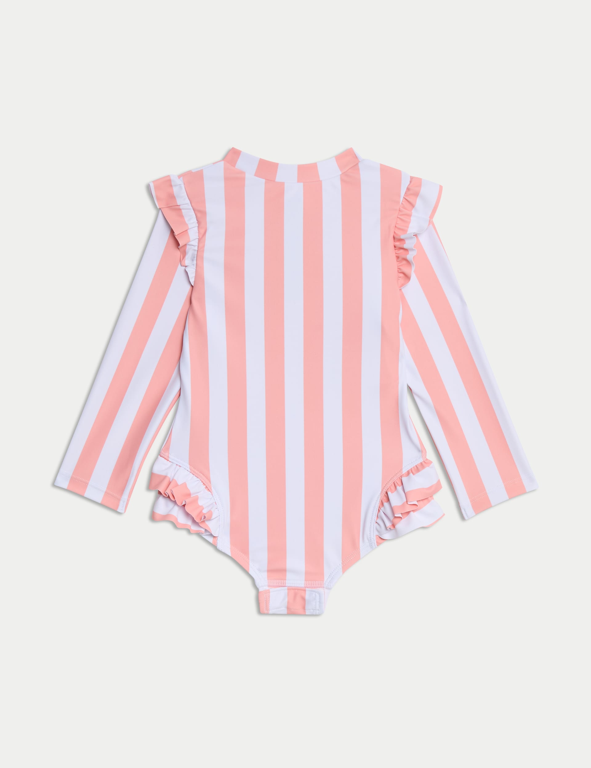 M&S Collection Girls Stripe Frill Long Sleeve Swimsuit (0-3 Yrs) - 12-18 - Pink Mix, Pink Mix