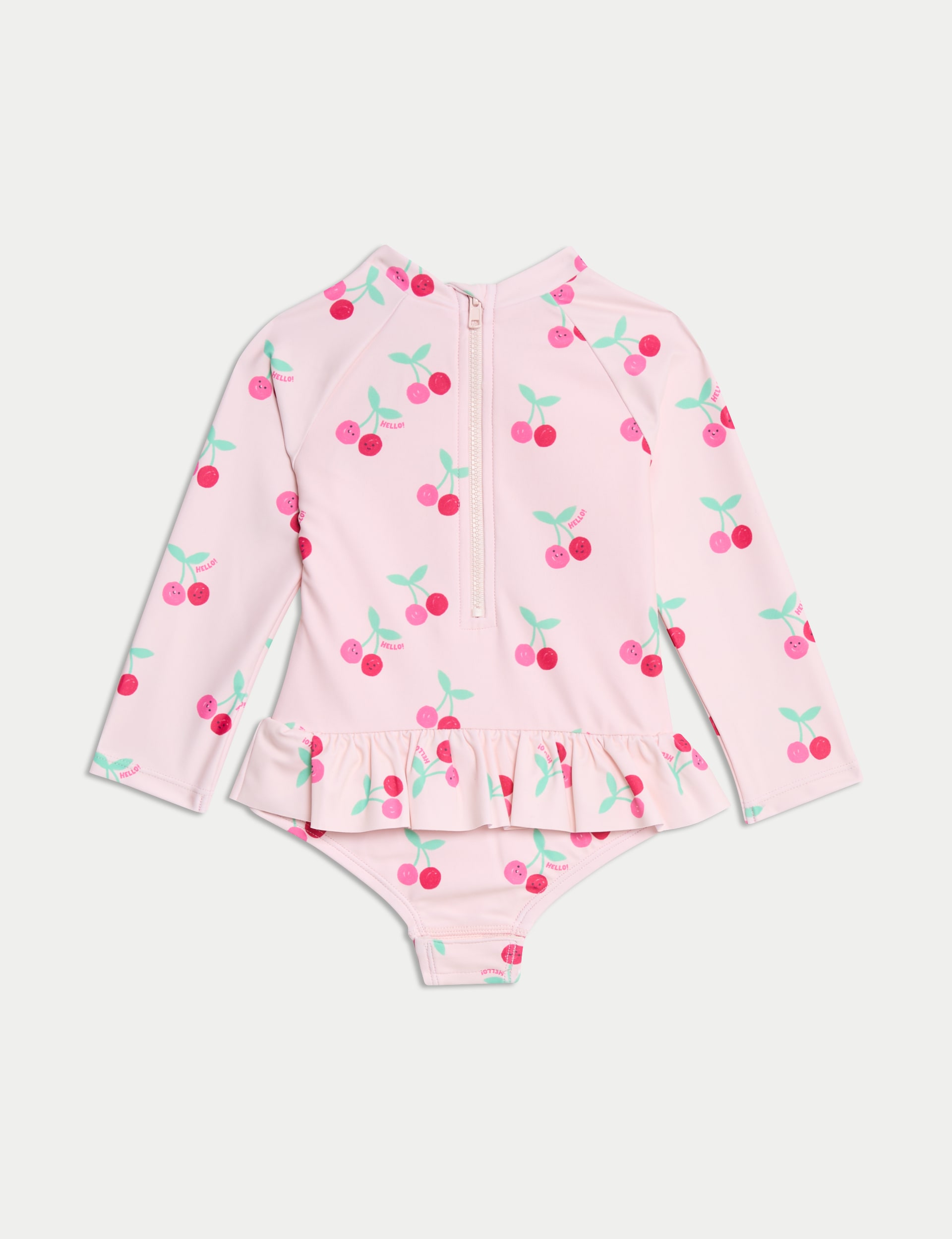 M&S Collection Girls Cherry Frill Long Sleeve Swimsuit (0-6 Yrs) - 12-18 - Pink, Pink