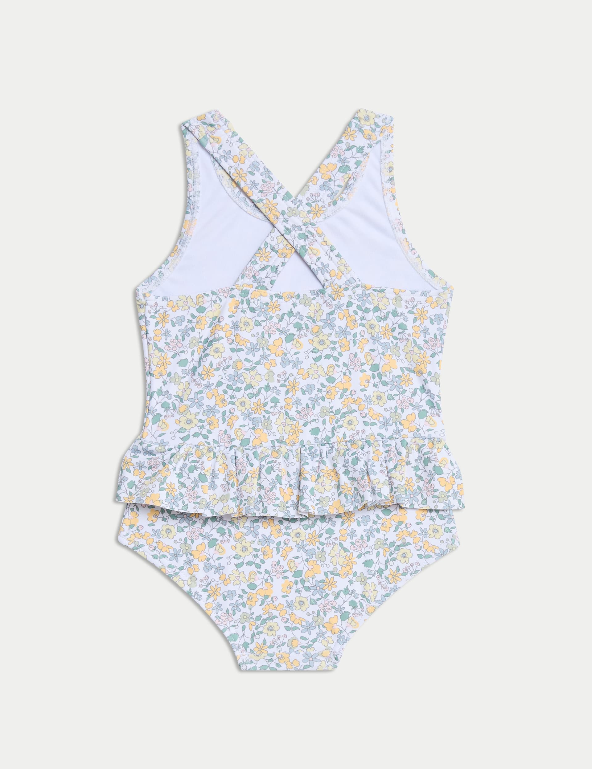 M&S Collection Girls Ditsy Print Frill Swimsuit (0-3 Yrs) - 12-18 - Ivory Mix, Ivory Mix