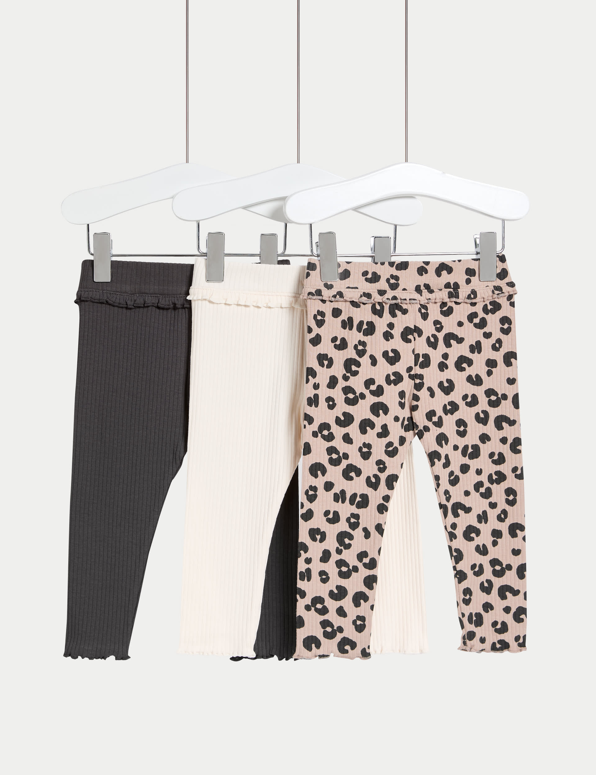 M&S Collection Girls 3pk Cotton Rich Animal Leggings (0-3 Yrs) - 12-18 - Neutral, Neutral