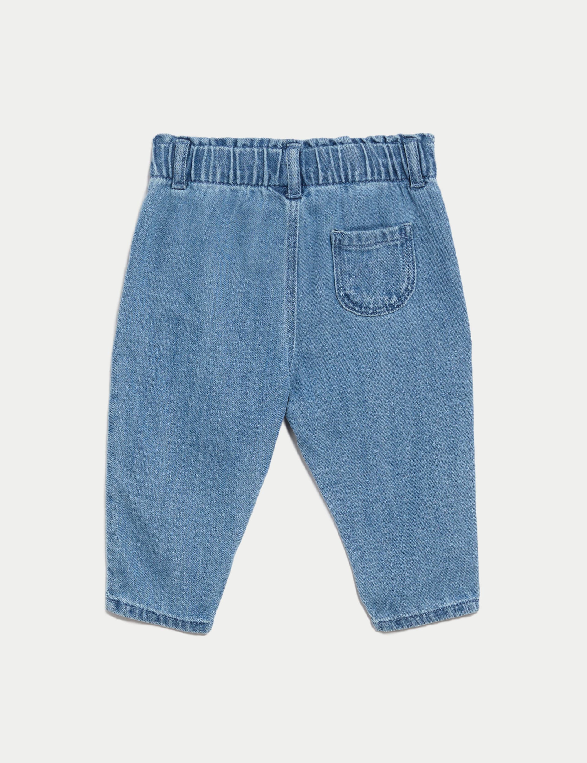 M&S Collection Girls Cotton Rich Elasticated Waist Jeans (0-3 Yrs) - 3-6 M - Blue Denim, Blue Denim