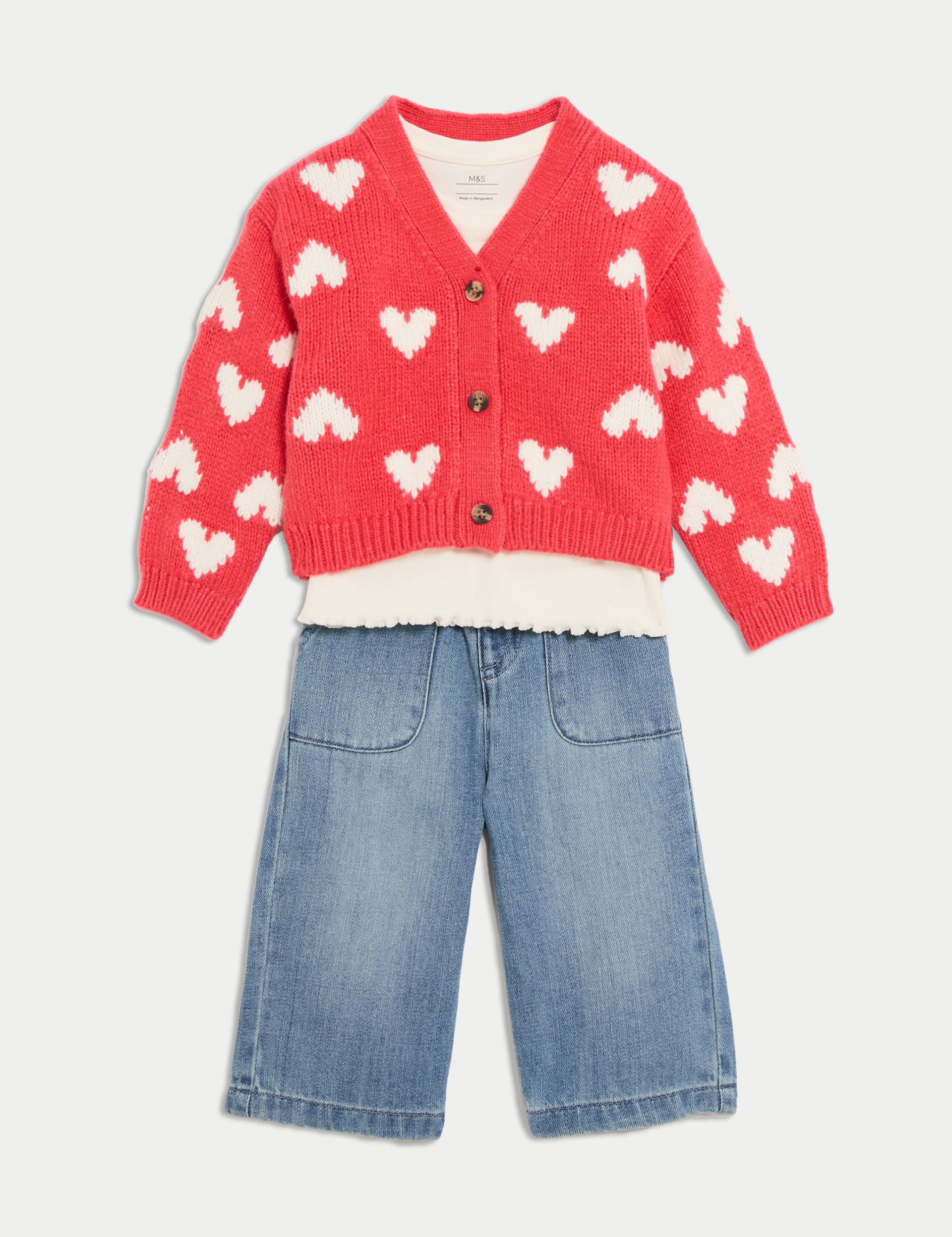 M&S Collection Girls 3pc Top & Bottom Outfit (0-6 Yrs) - 5-6Y - Red Mix, Red Mix