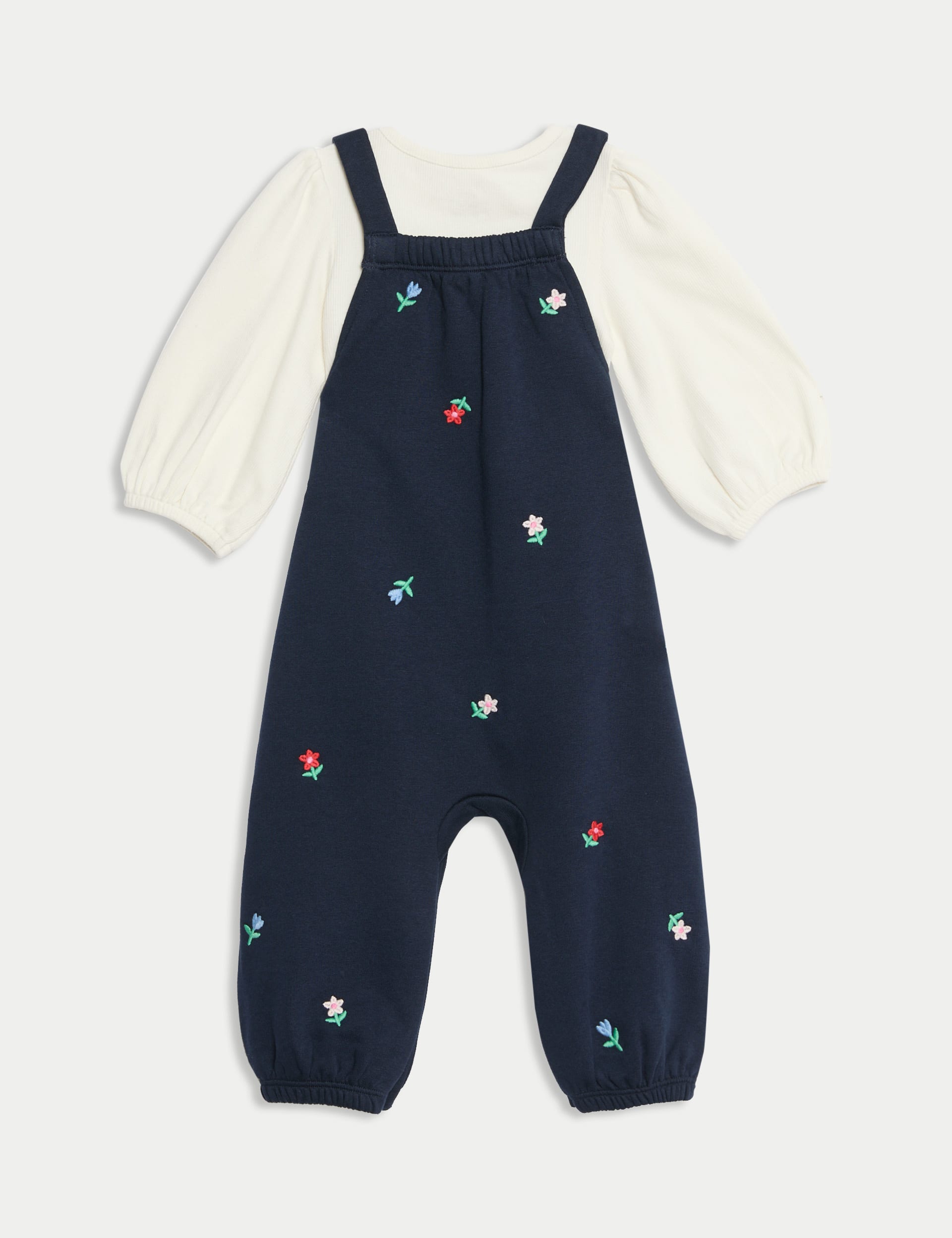 M&S Collection Girls 2pc Cotton Rich Floral Dungarees Outfit (0-3 Yrs) - 12-18 - Navy, Navy