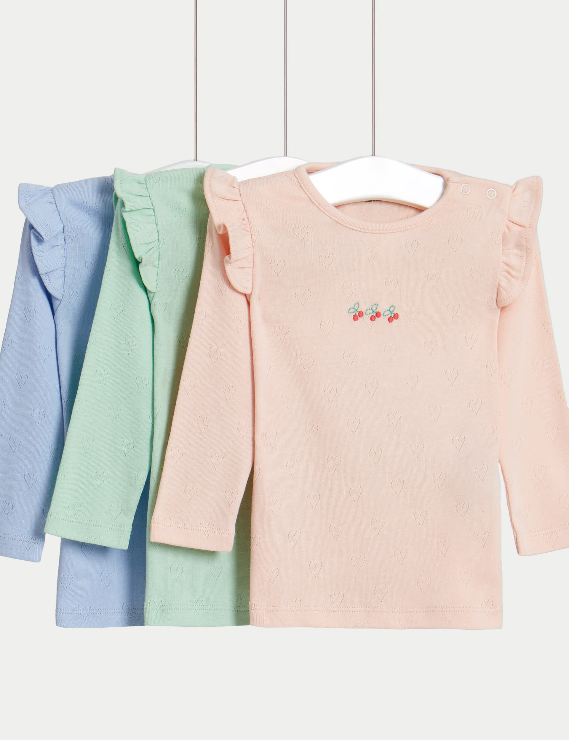 M&S Collection Girls 3pk Pure Cotton Tops (0-3 Yrs) - 12-18 - Multi, Multi