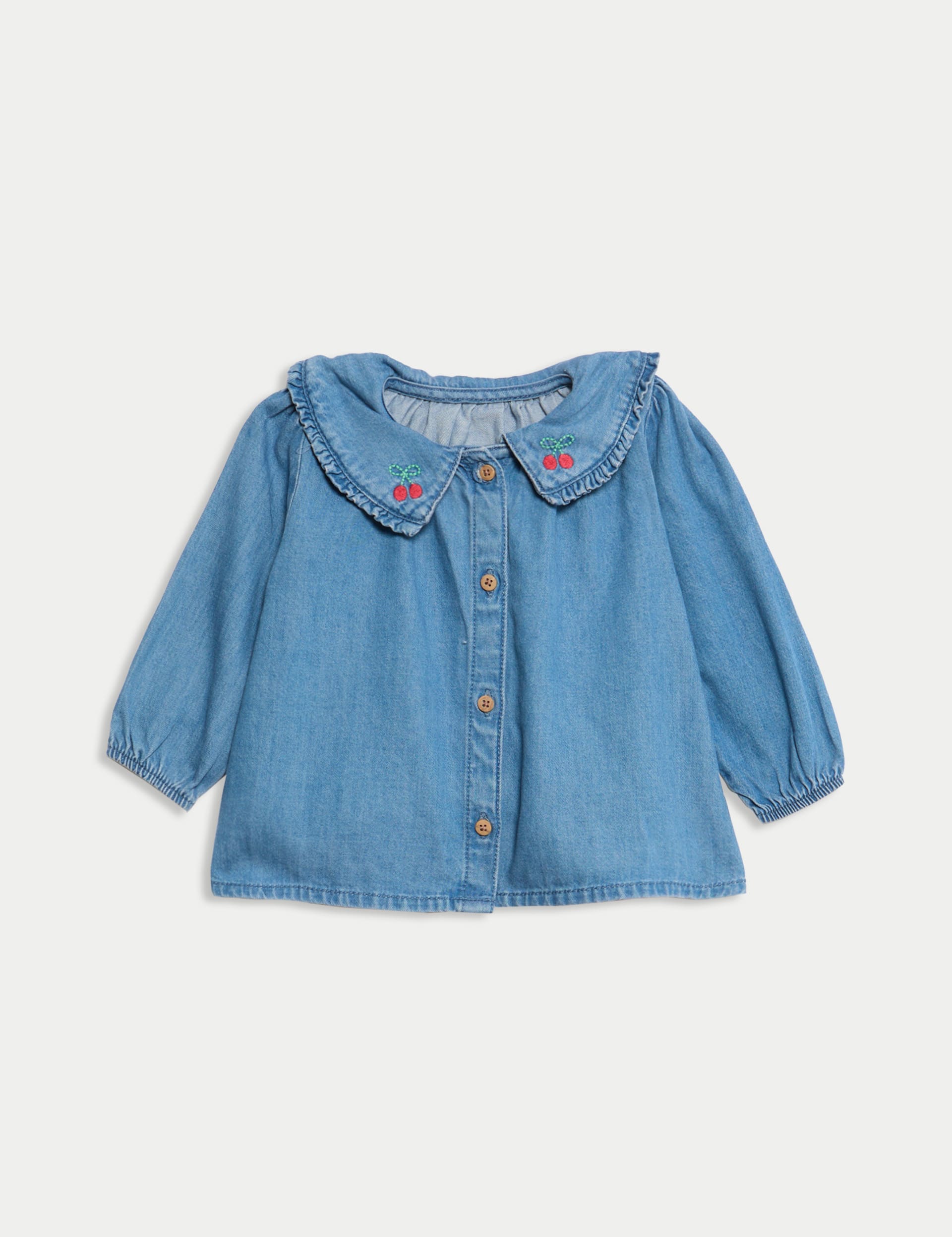 M&S Collection Girls 3pc Cotton Rich Top & Bottom Outfit (0 Mths-6 Yrs) - 4-5Y - Denim, Denim