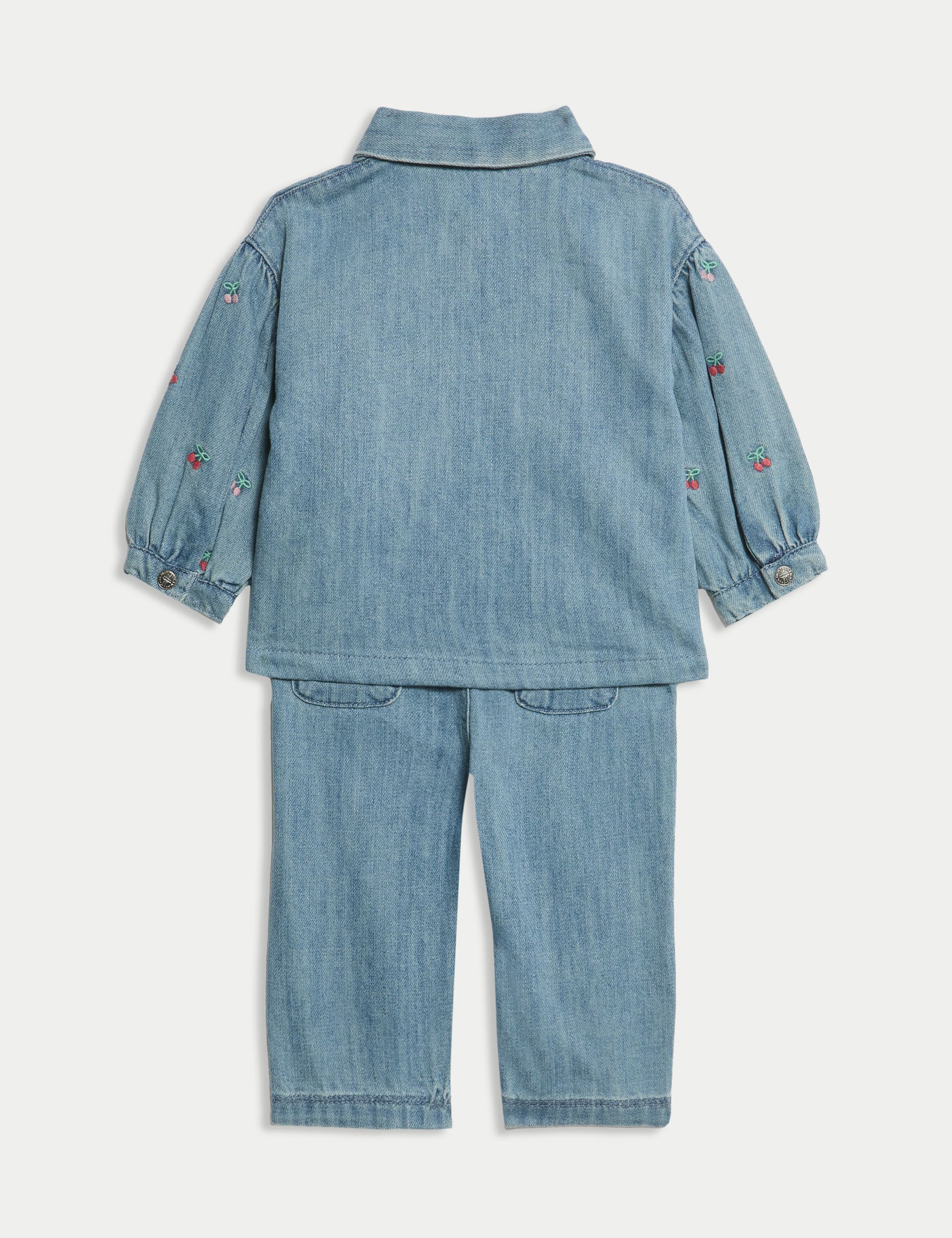 M&S Collection Girls 2pc Denim Embroidered Jacket & Jeans Outfit (0-6 Yrs) - 5-6Y, Denim