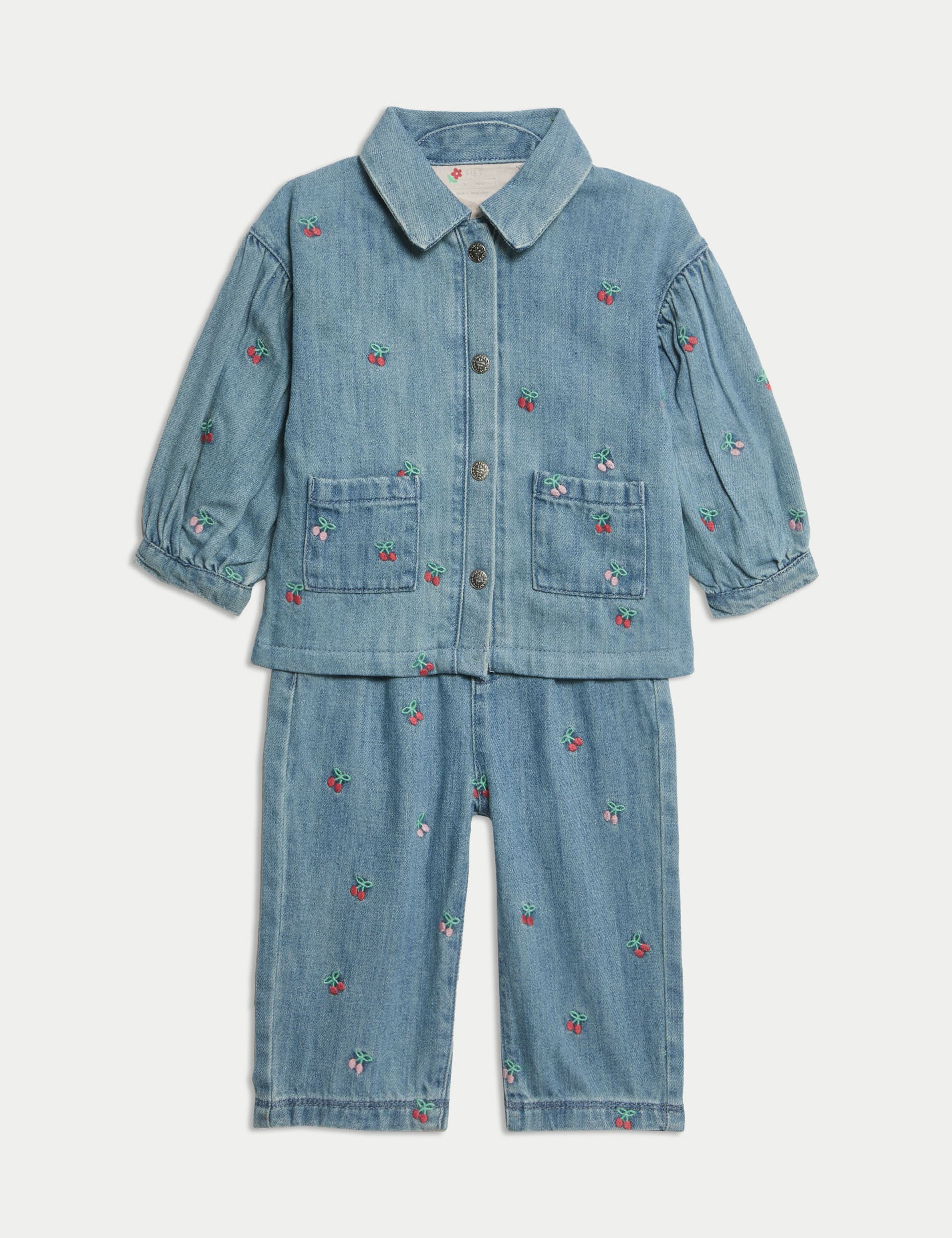 M&S Collection Girls 2pc Denim Embroidered Jacket & Jeans Outfit (0-6 Yrs) - 5-6Y, Denim