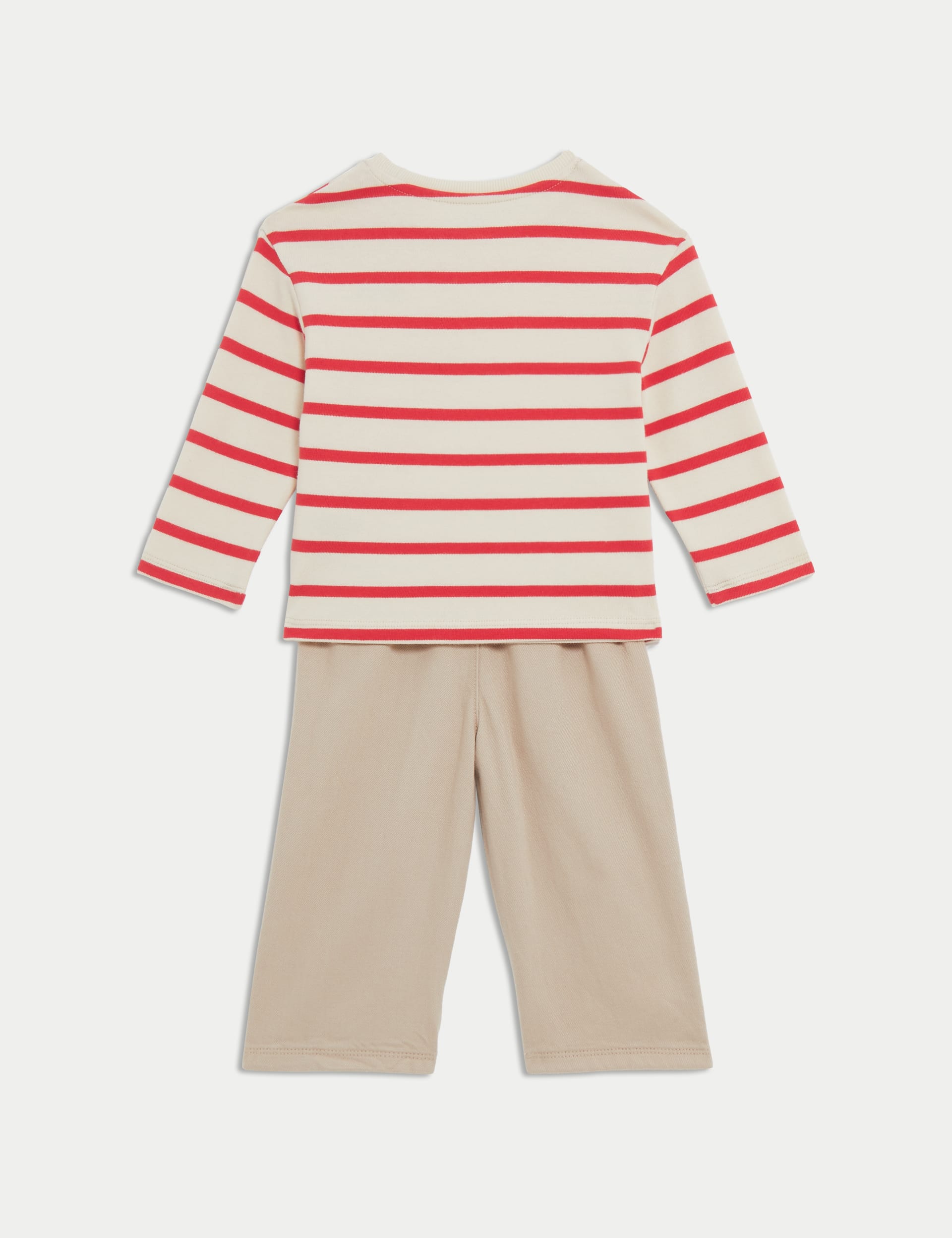 M&S Collection Girls 3pc Cotton Rich Striped Outfit (0-6 Yrs) - 5-6Y - Red Mix, Red Mix