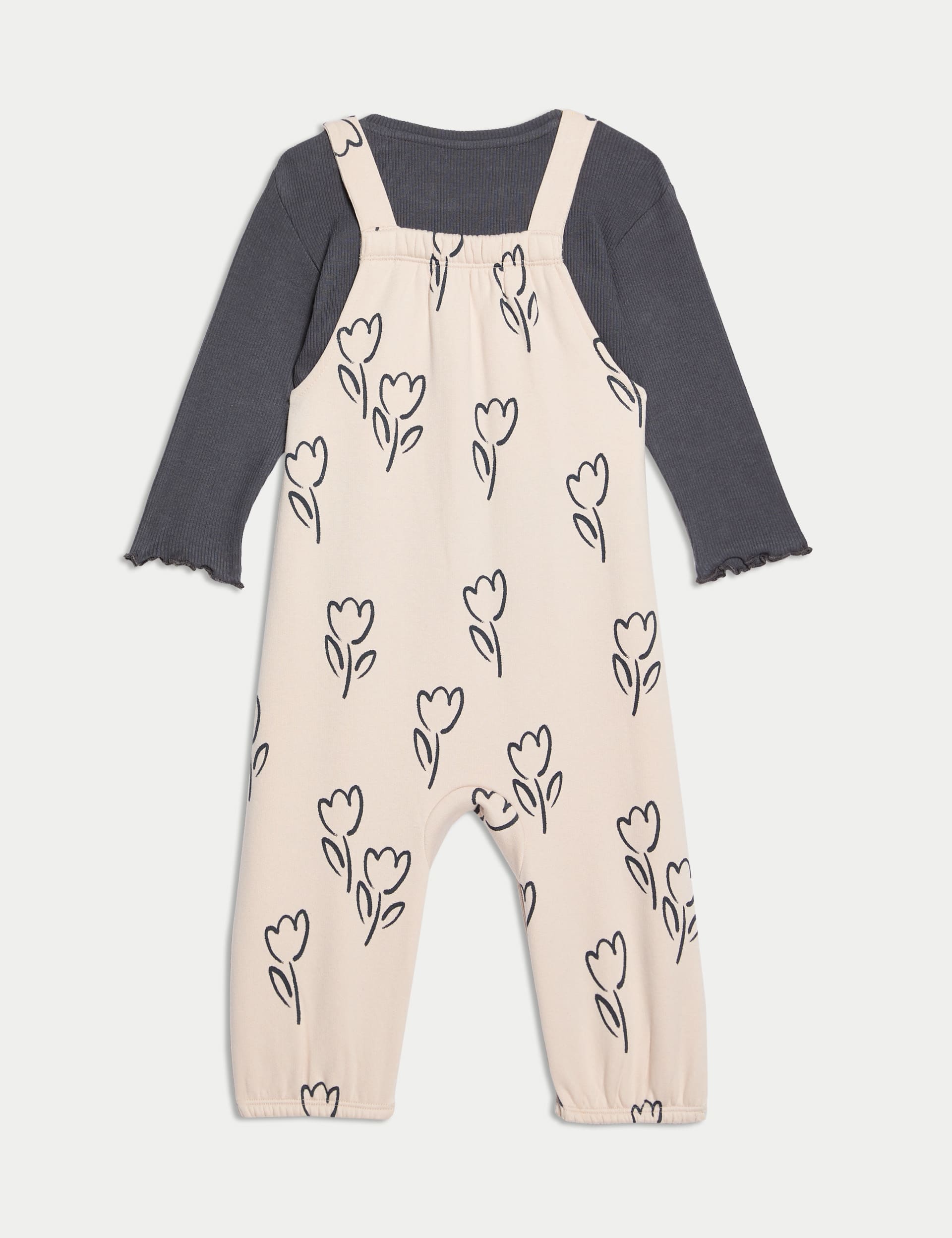 M&S Collection Girls 2pc Jersey Tulip Print Dungarees Outfit (0-3 Yrs) - 12-18 - Calico Mix, Calico 