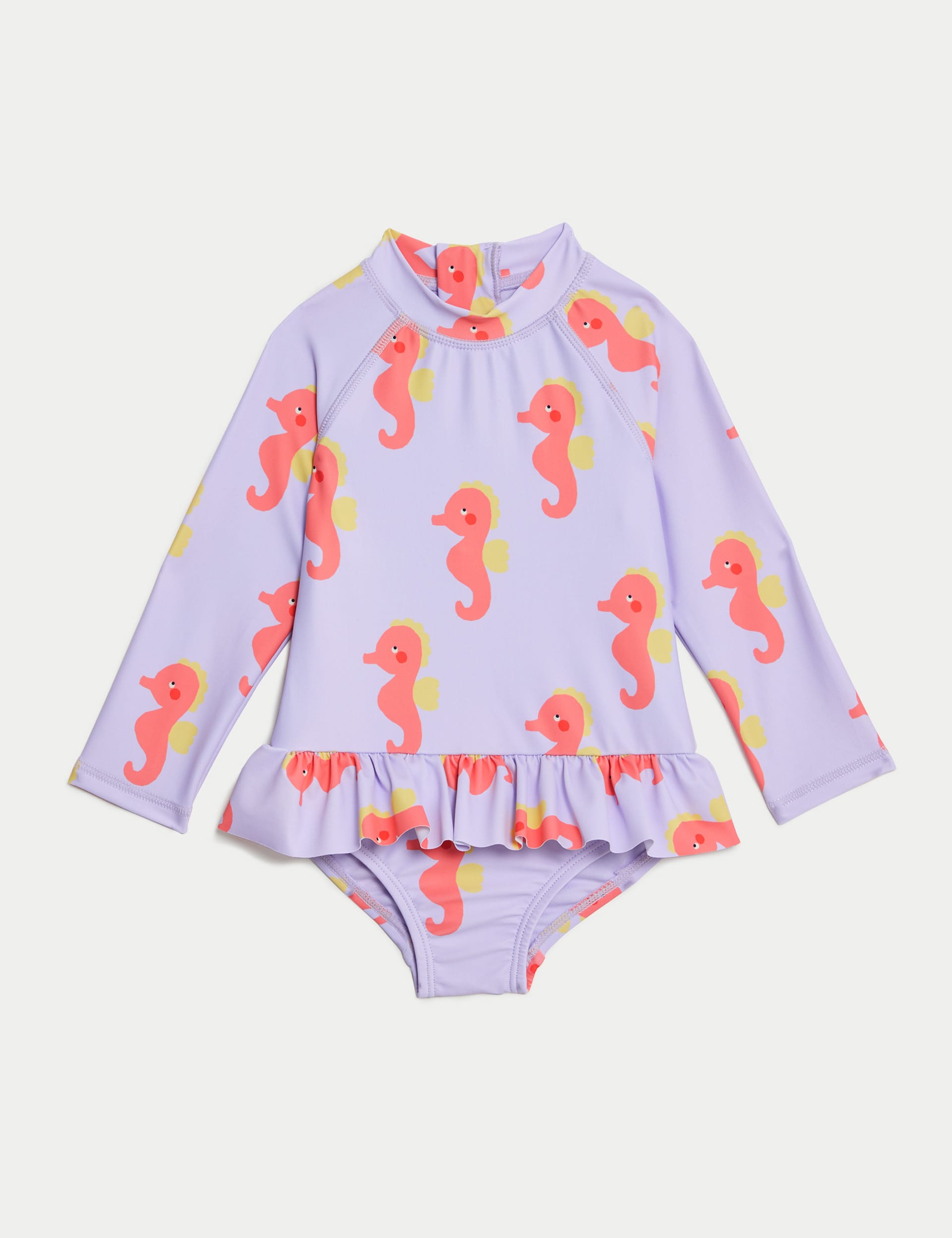 M&S Collection Girls Seahorse Long Sleeve Swimsuit (0-3 Yrs) - 18-24 - Pink Mix, Pink Mix